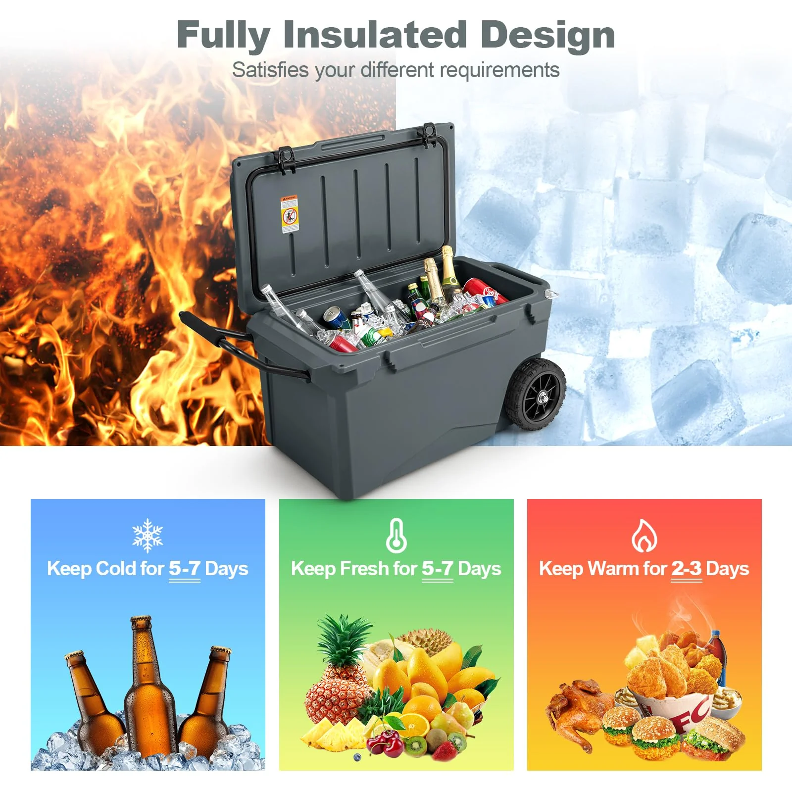 Goplus Cooler, Portable Ice Chest with All-Terrain Wheels - Image 5