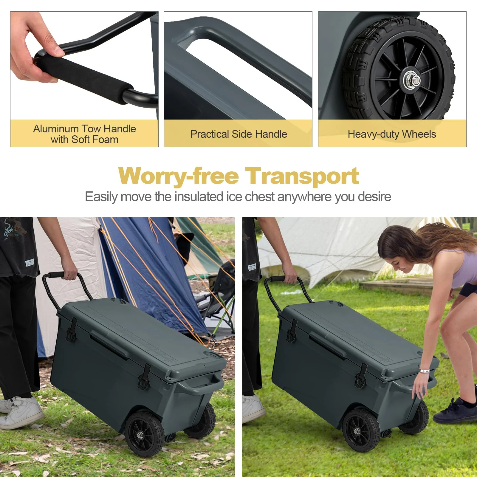 Goplus Cooler, Portable Ice Chest with All-Terrain Wheels - Image 6