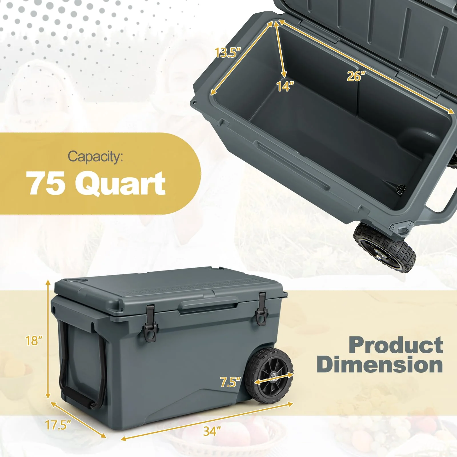 Goplus Cooler, Portable Ice Chest with All-Terrain Wheels - Image 7