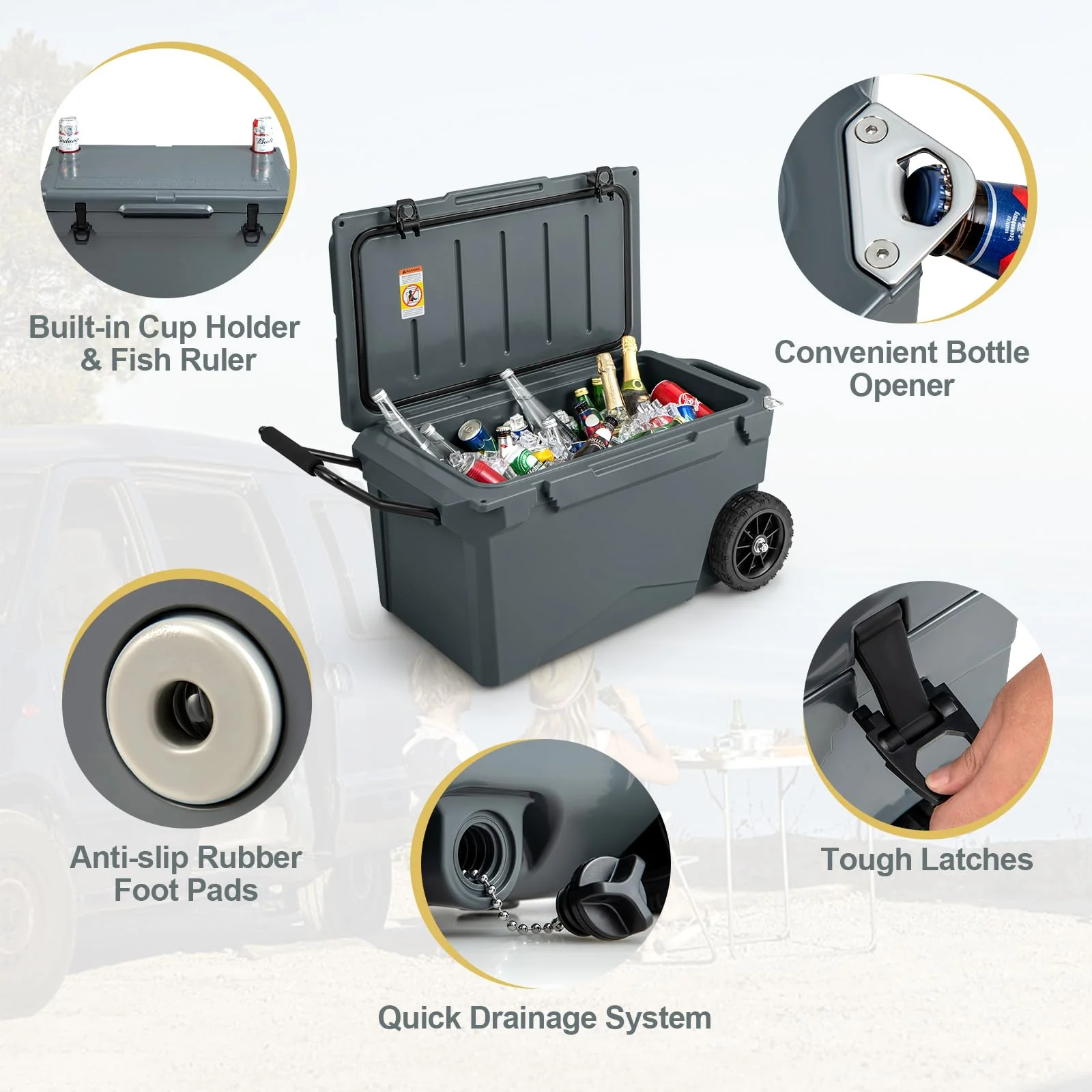 Goplus Cooler, Portable Ice Chest with All-Terrain Wheels - Image 8