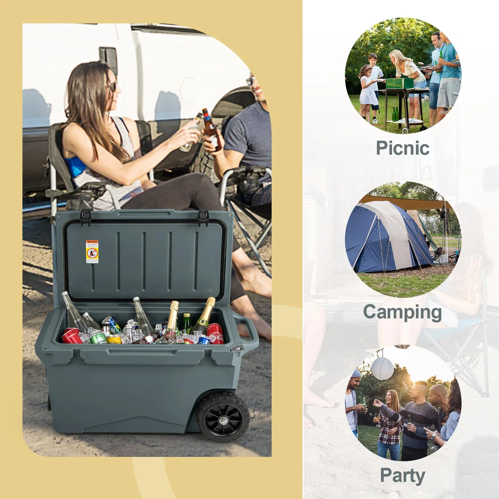 Goplus Cooler, Portable Ice Chest with All-Terrain Wheels - Image 9