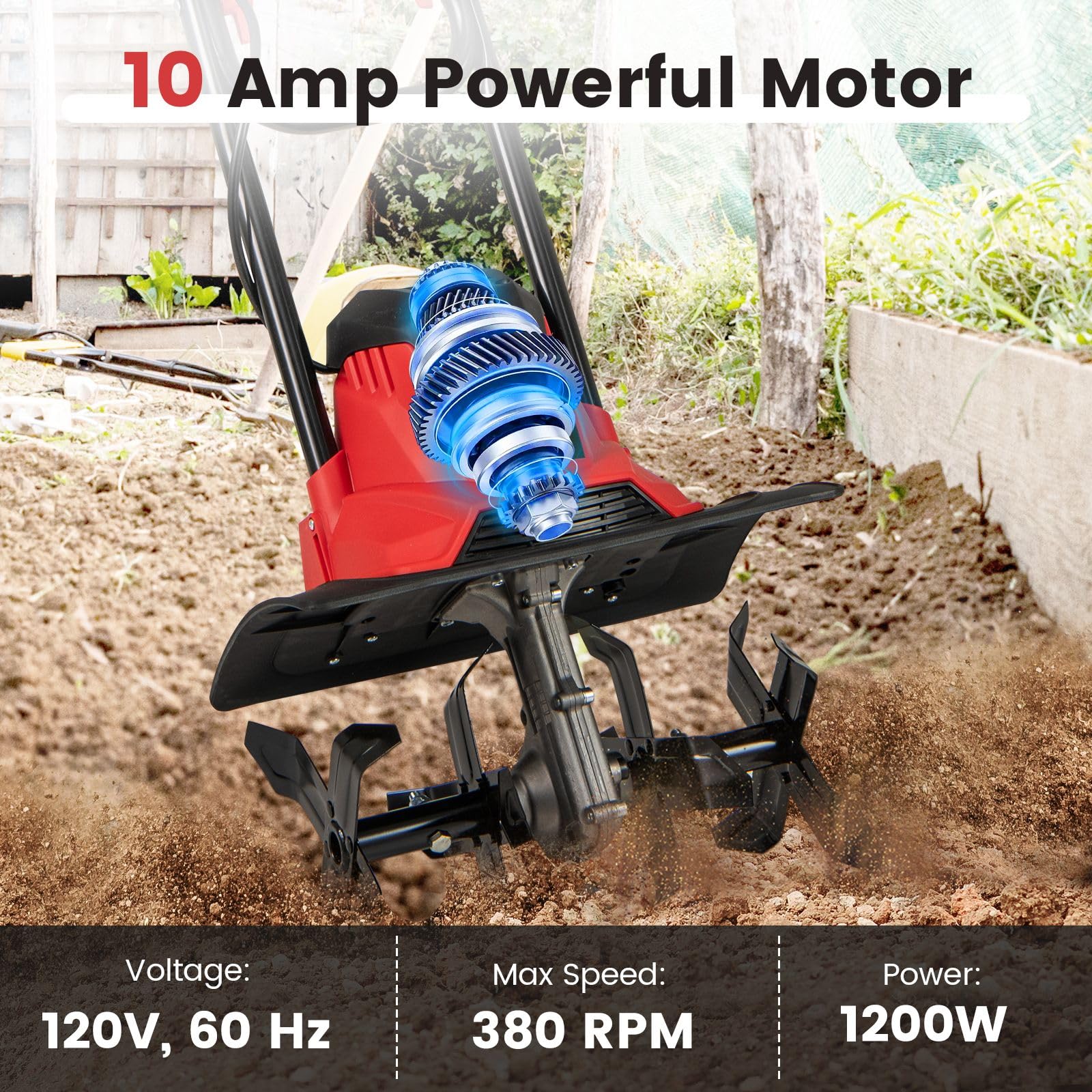 Goplus Corded Electric Tiller Cultivator 10 Amp Powerful Foldable Garden Rototiller - Image 3