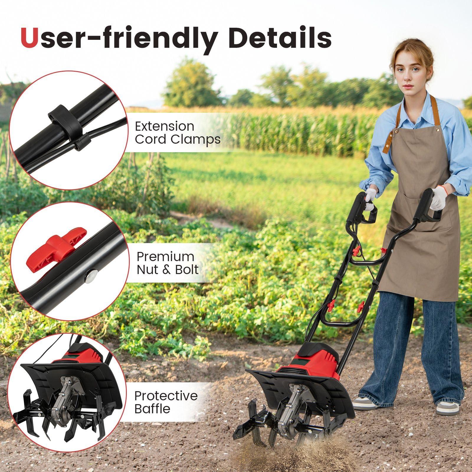 Goplus Corded Electric Tiller Cultivator 10 Amp Powerful Foldable Garden Rototiller - Image 5