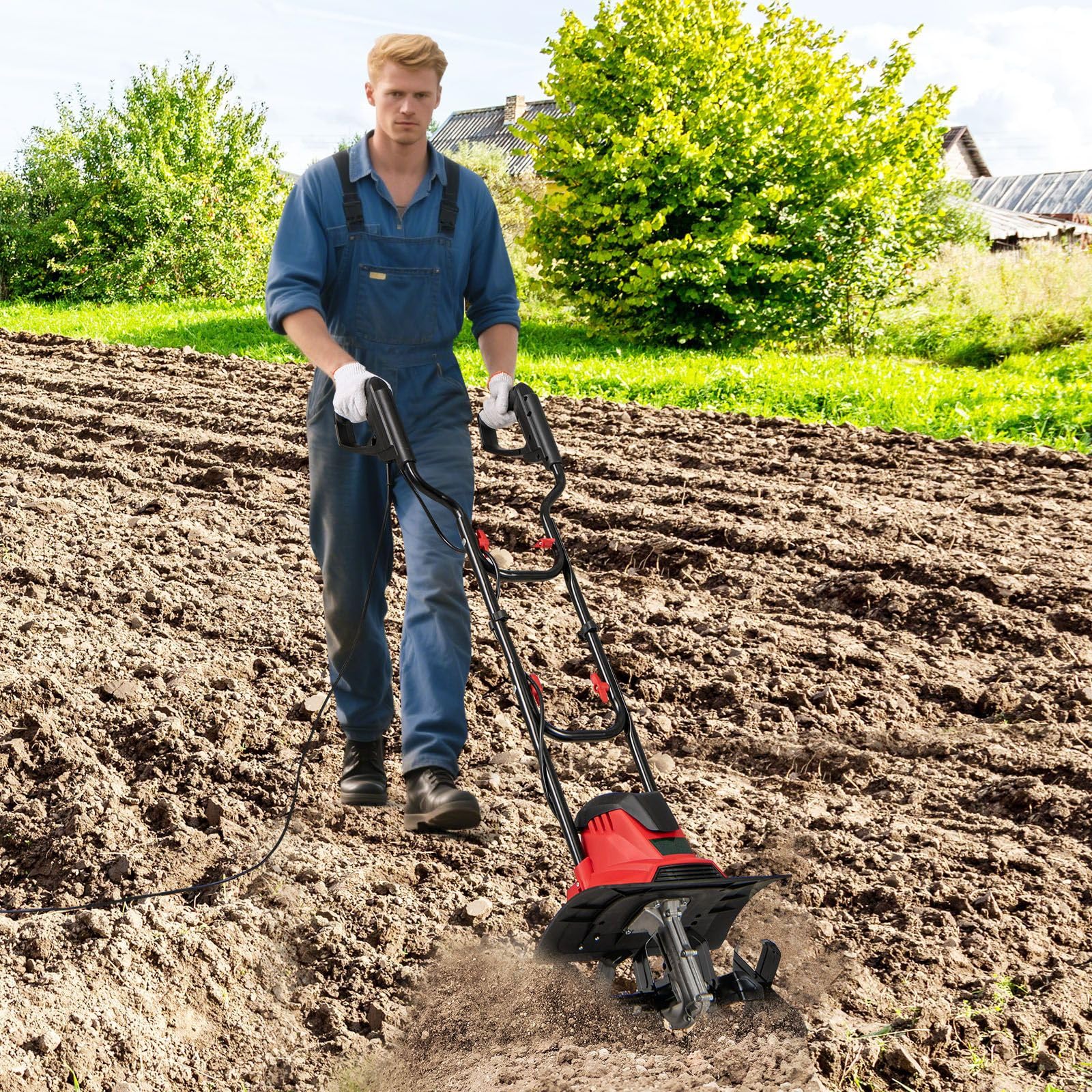 Goplus Corded Electric Tiller Cultivator 10 Amp Powerful Foldable Garden Rototiller - Image 8
