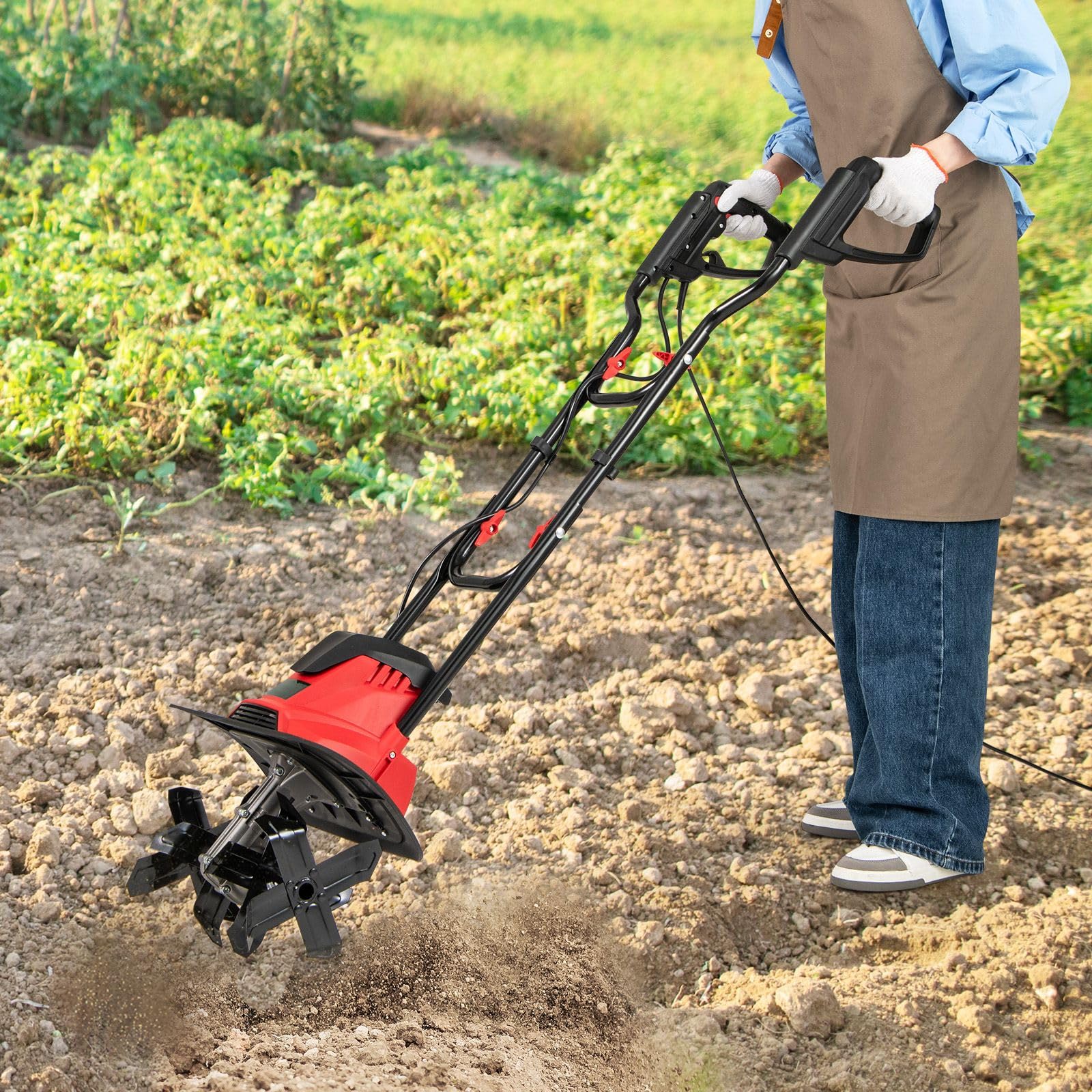 Goplus Corded Electric Tiller Cultivator 10 Amp Powerful Foldable Garden Rototiller - Image 9