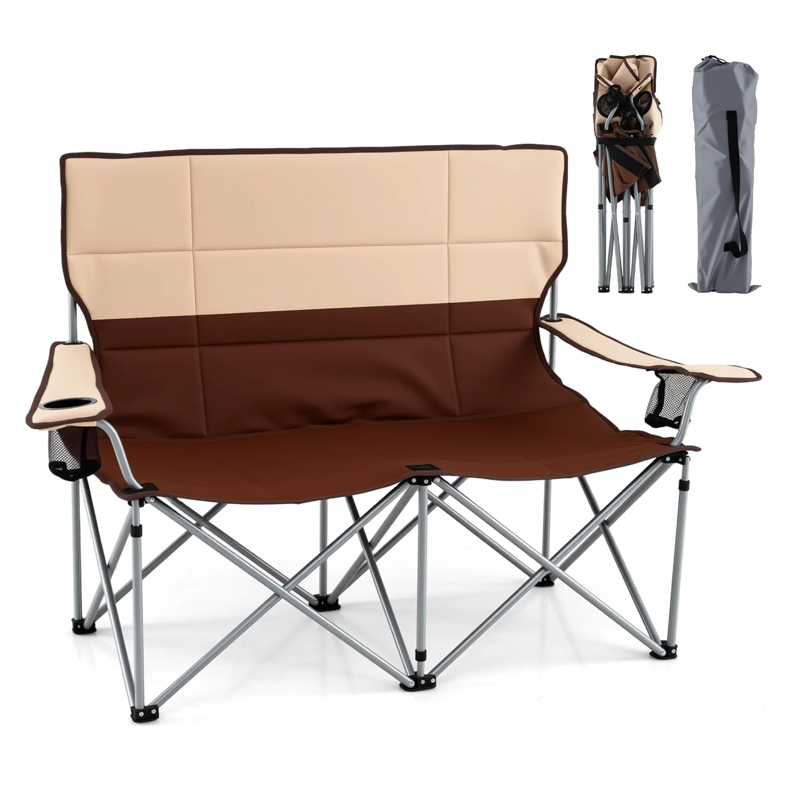 Goplus Double Camping Chair Folding Camping Couch - Image 3