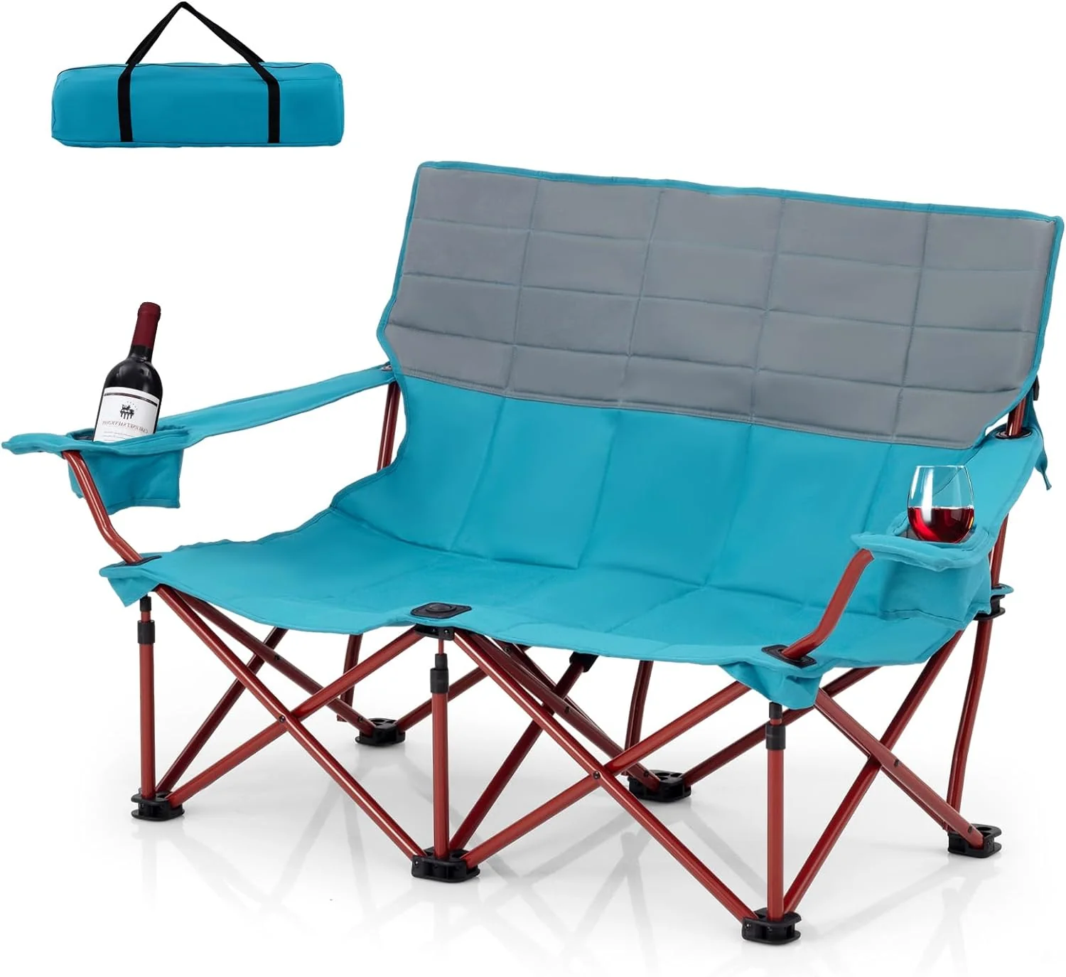 Goplus Double Camping Chair for Adults, Outdoor Folding Loveseat Camping Couch Chair(2-Person Seat) - Image 10