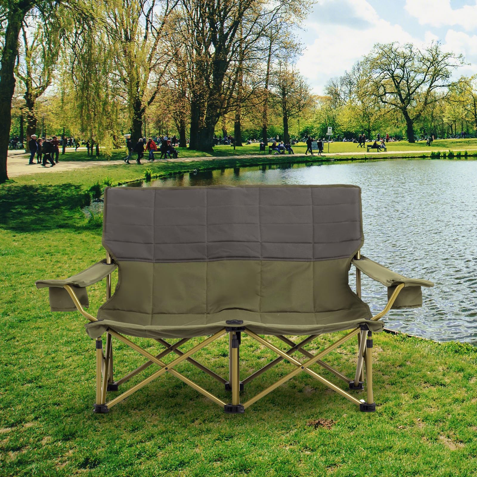 Goplus Double Camping Chair for Adults, Outdoor Folding Loveseat Camping Couch Chair(2-Person Seat) - Image 2