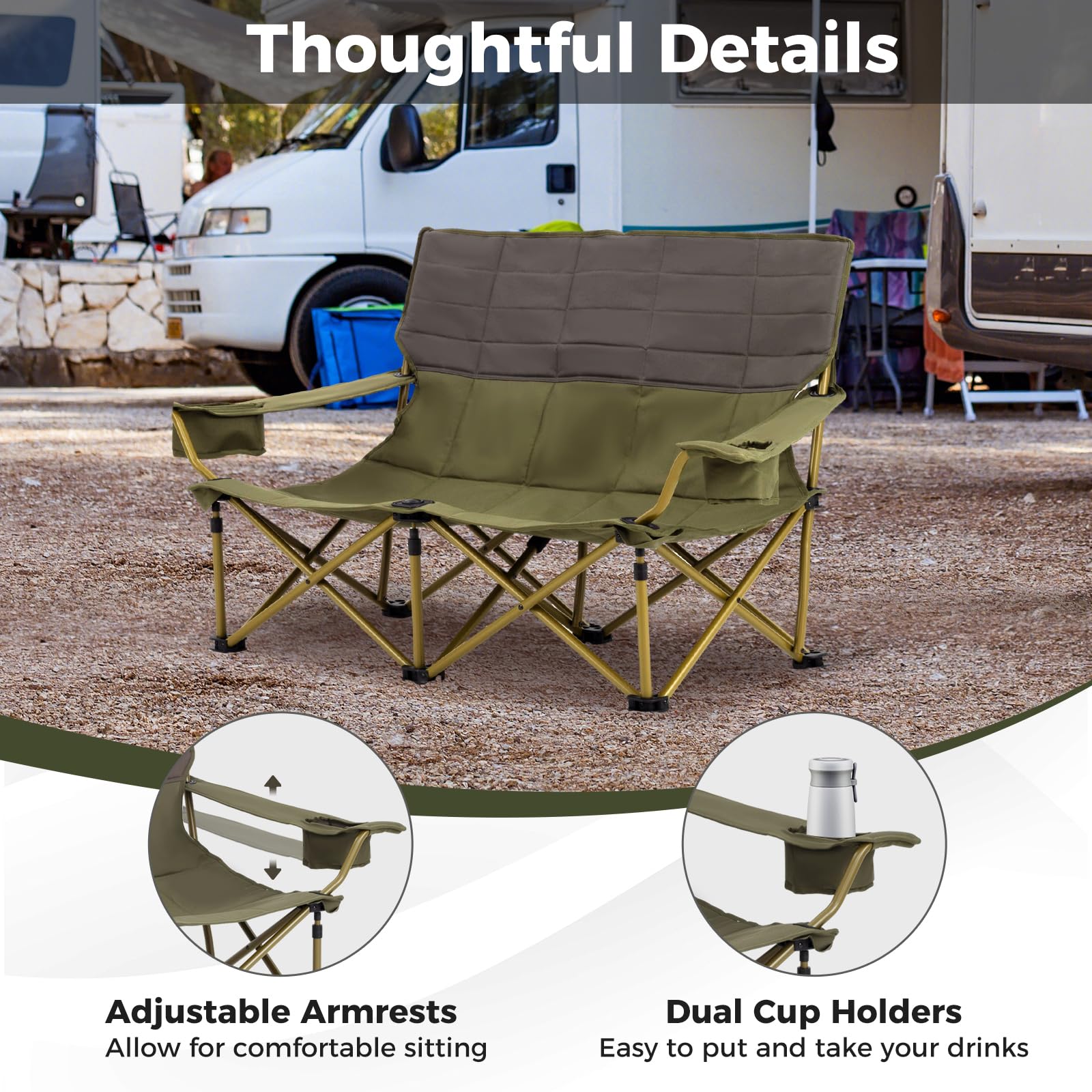 Goplus Double Camping Chair for Adults, Outdoor Folding Loveseat Camping Couch Chair(2-Person Seat) - Image 5