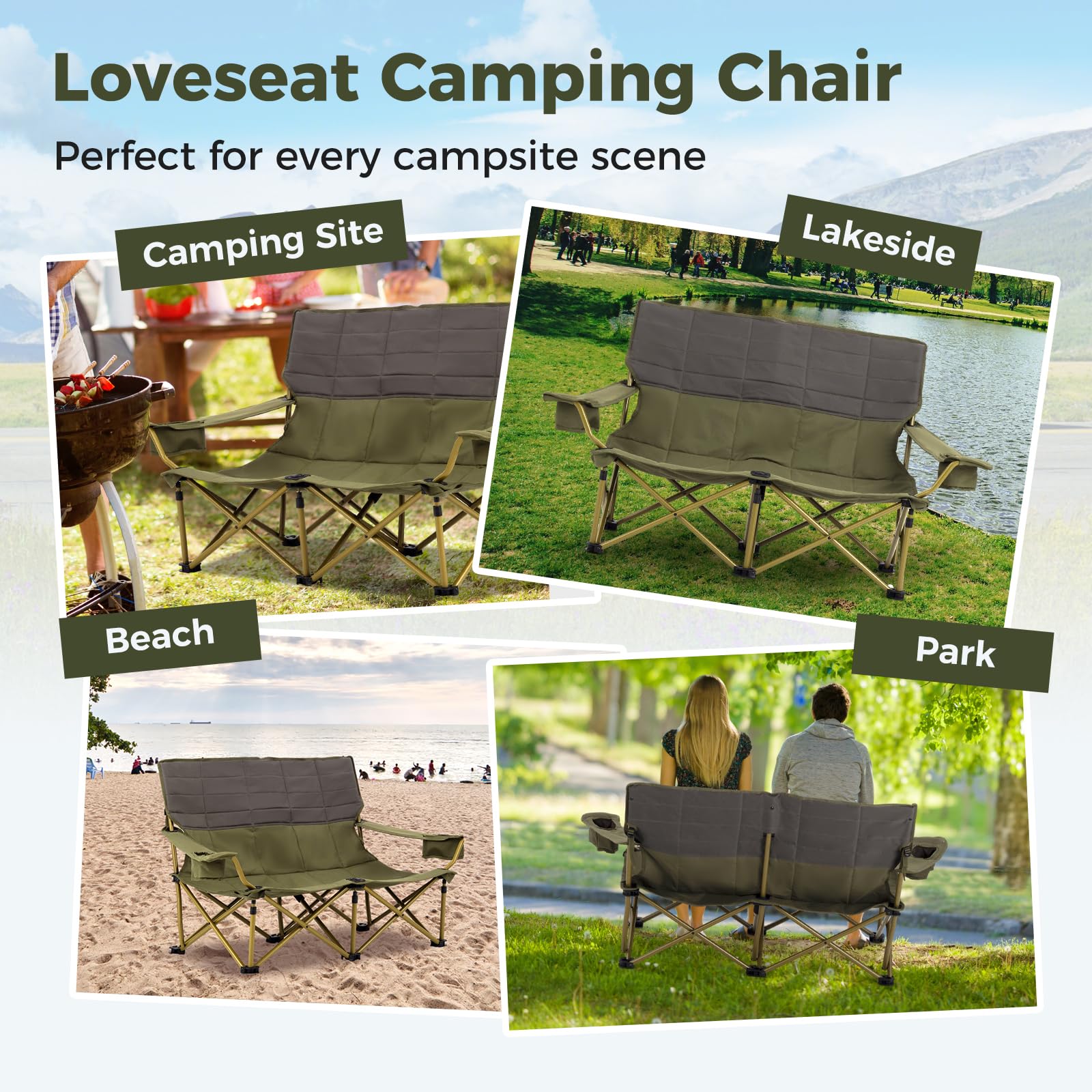 Goplus Double Camping Chair for Adults, Outdoor Folding Loveseat Camping Couch Chair(2-Person Seat) - Image 8