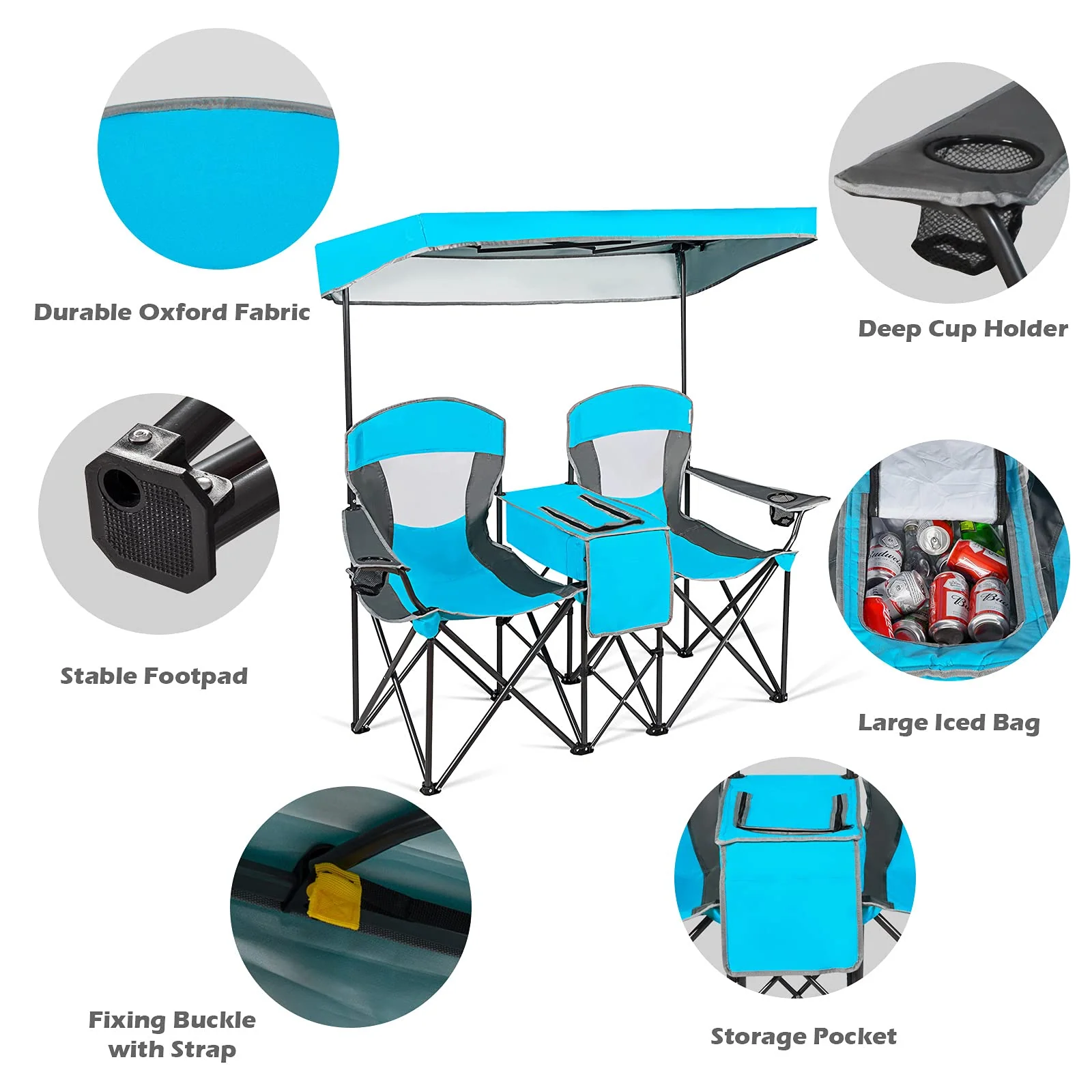 Goplus Double Camping Seat w/Shade Canopy - Image 8
