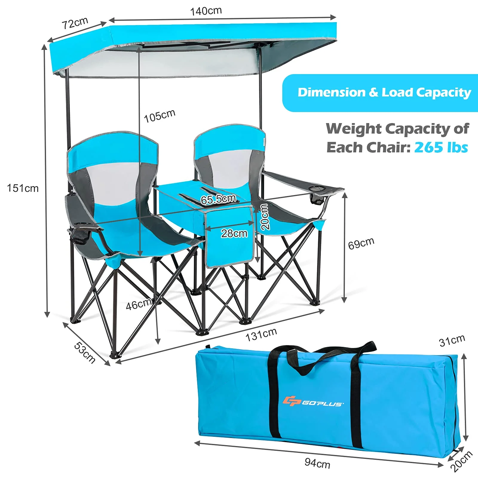Goplus Double Camping Seat w/Shade Canopy - Image 9