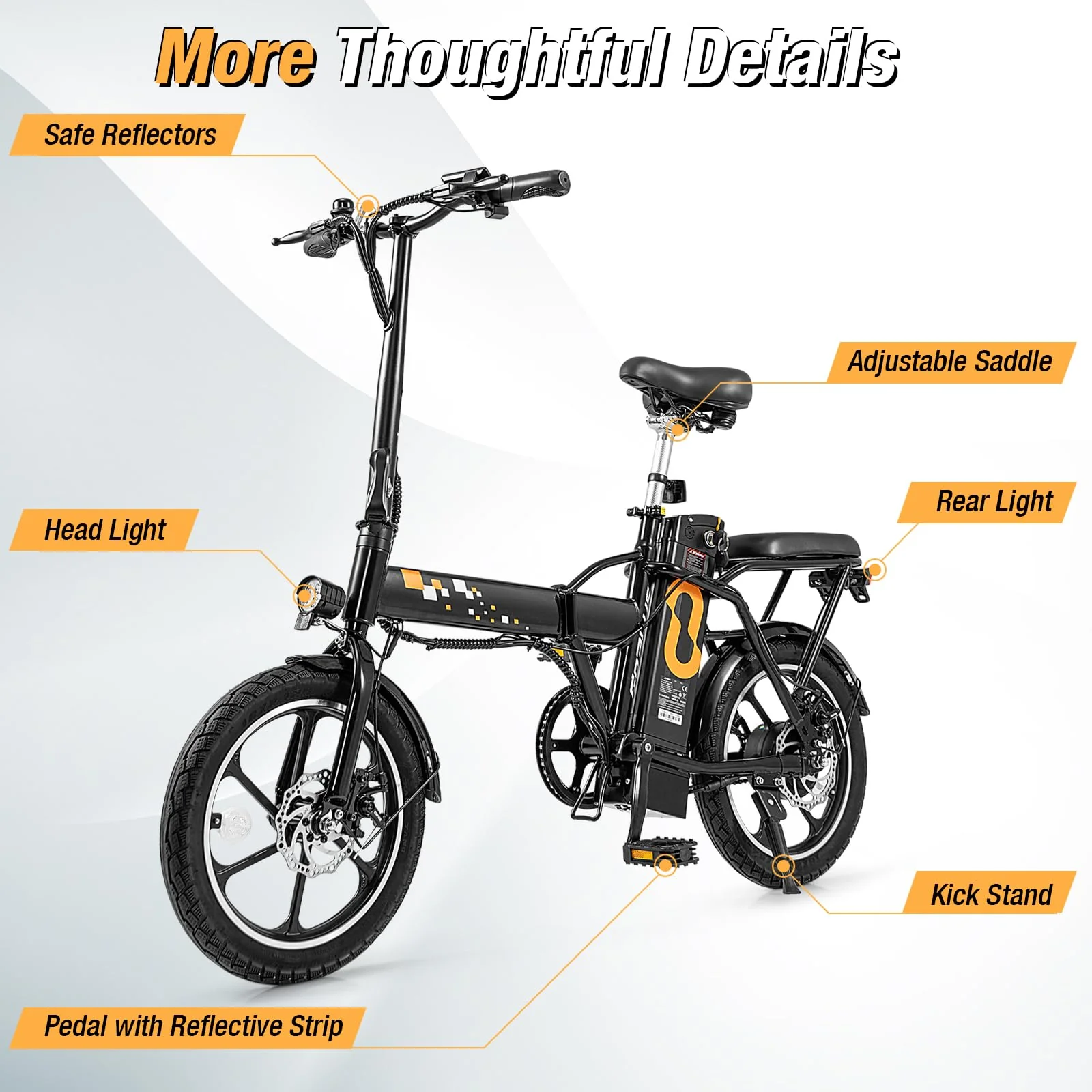 Goplus Electric Bike for Adults, 16" Folding Ebike w/Pedals, 650W Brushless Motor, 42V 10.4Ah Removable Battery - Image 6