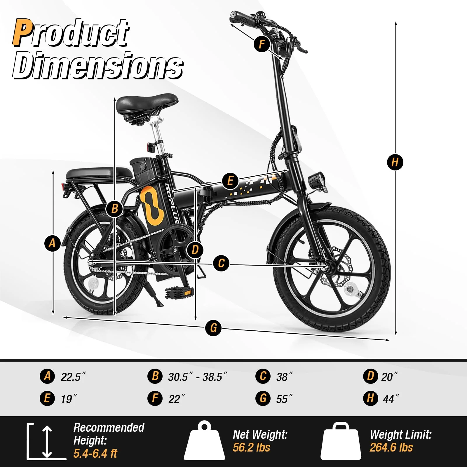 Goplus Electric Bike for Adults, 16" Folding Ebike w/Pedals, 650W Brushless Motor, 42V 10.4Ah Removable Battery - Image 7