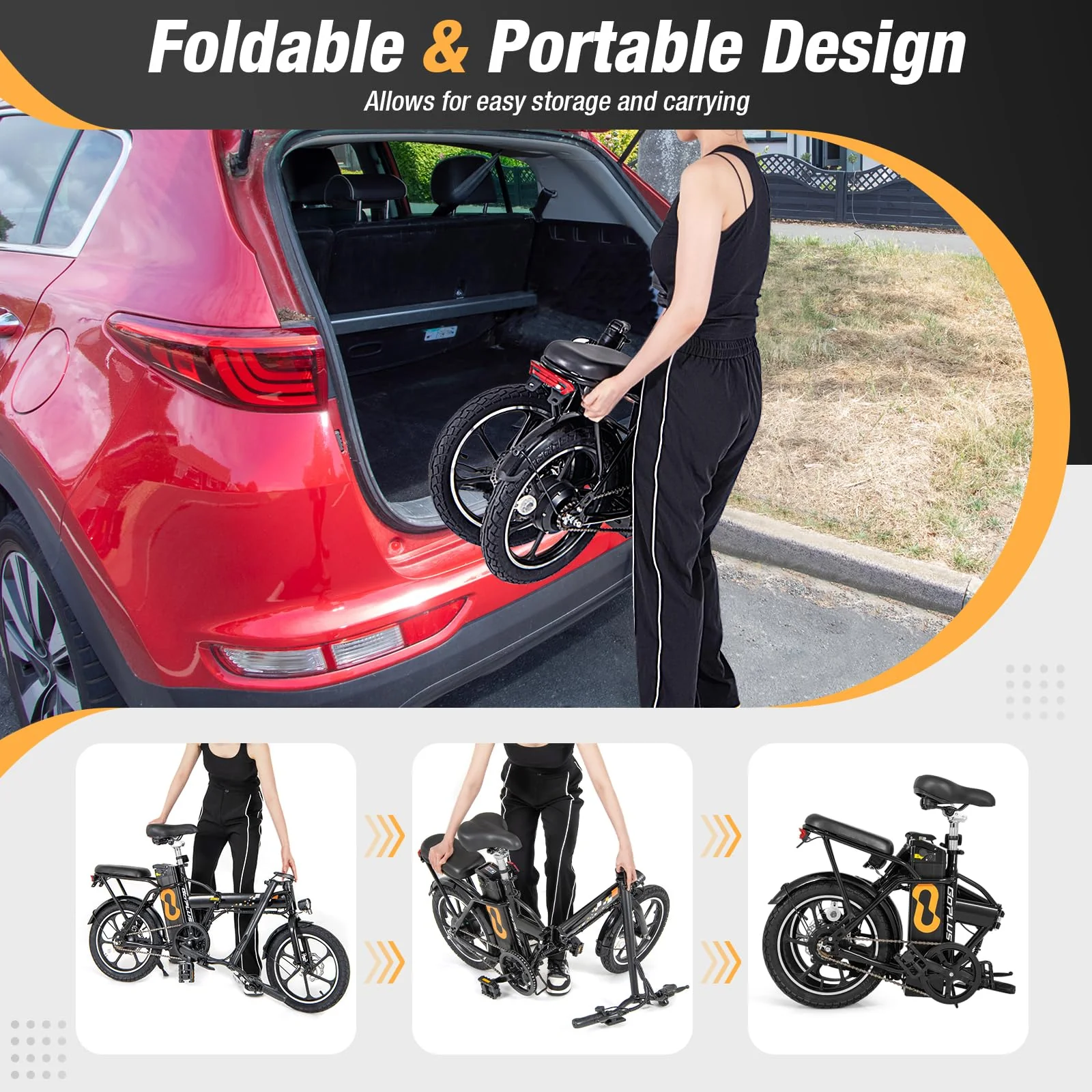 Goplus Electric Bike for Adults, 16" Folding Ebike w/Pedals, 650W Brushless Motor, 42V 10.4Ah Removable Battery - Image 8