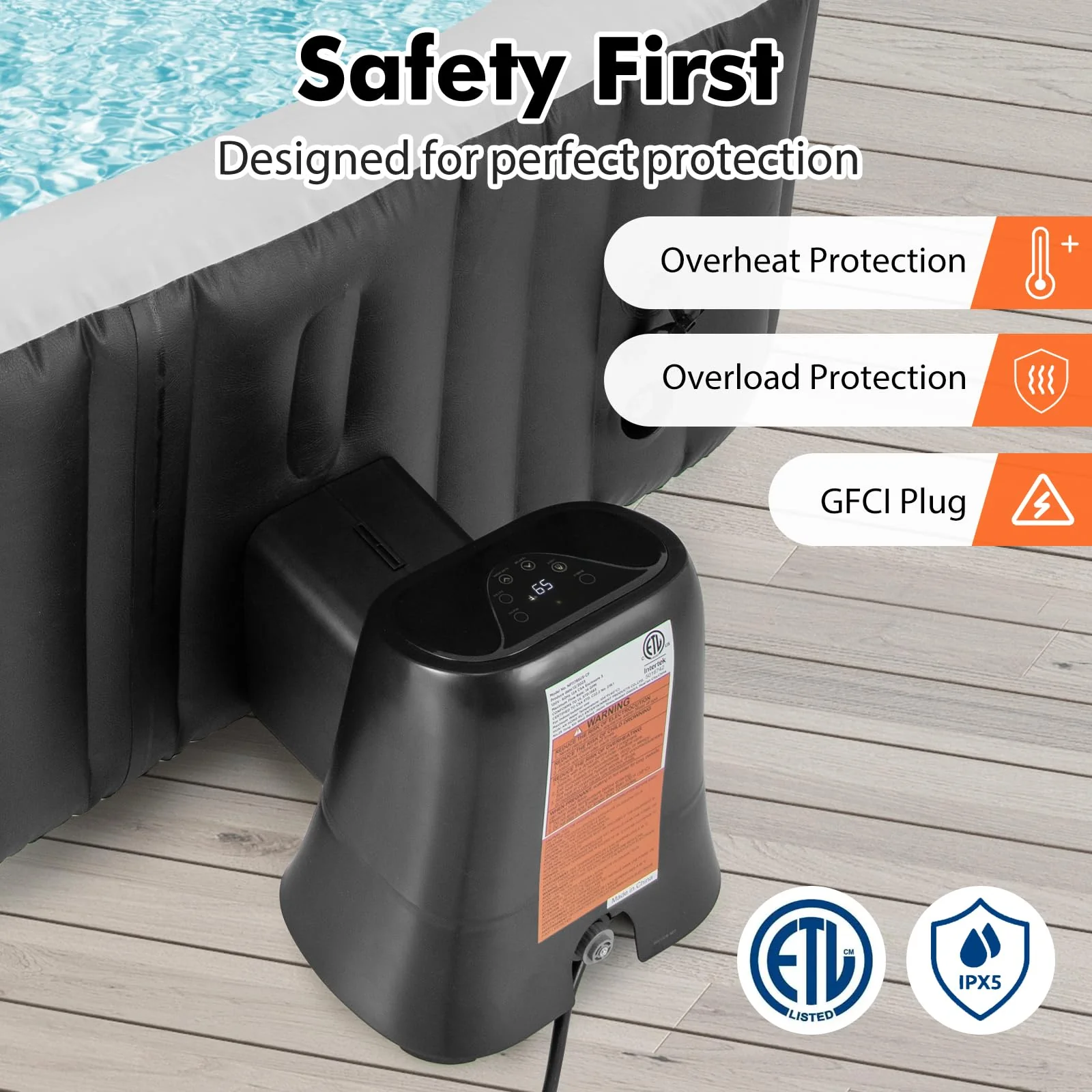 Goplus Electric Heater Pump for Inflatable Hot Tub, 1350W SPA Control Center for Bubble, Filtration & Heating - Image 4