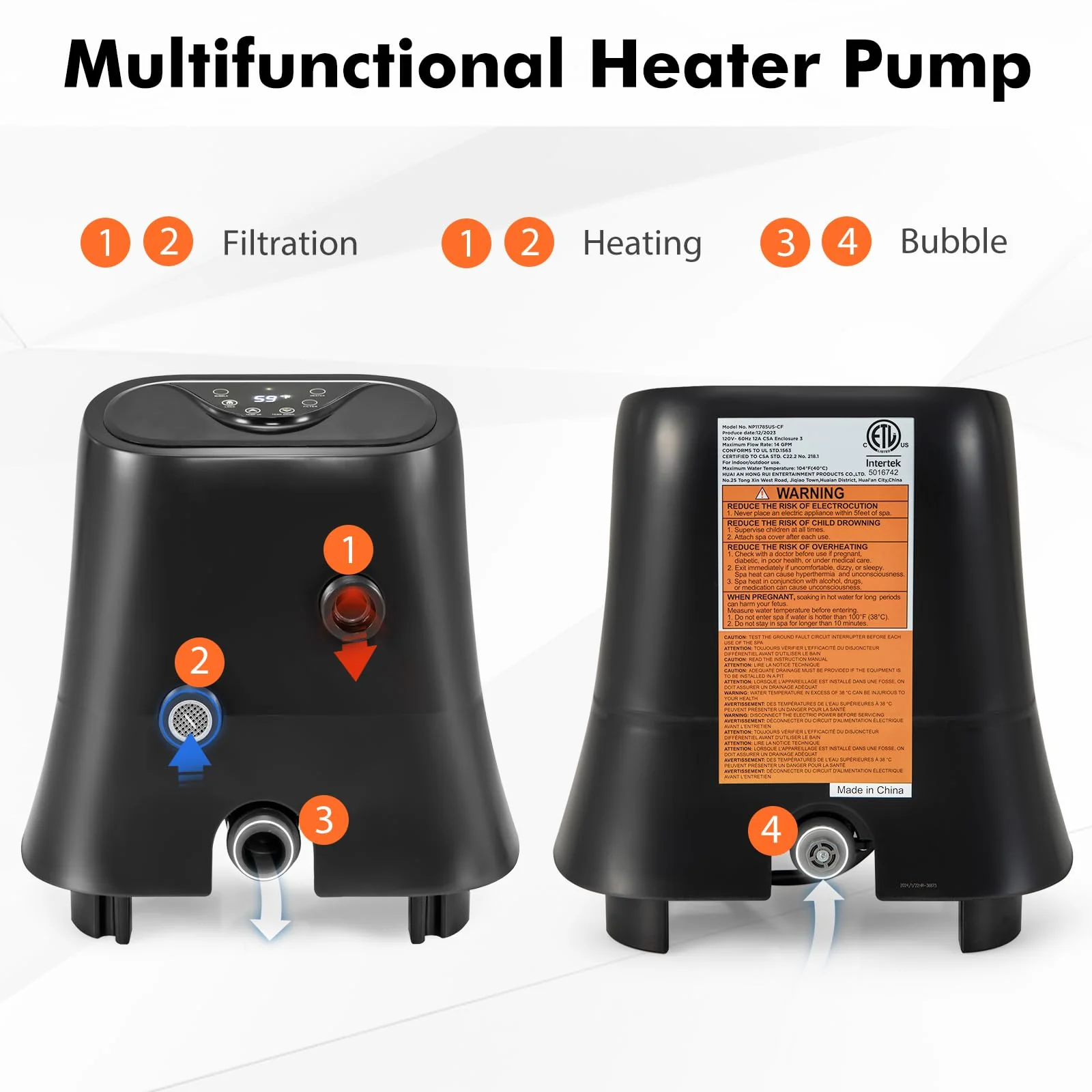 Goplus Electric Heater Pump for Inflatable Hot Tub, 1350W SPA Control Center for Bubble, Filtration & Heating - Image 6