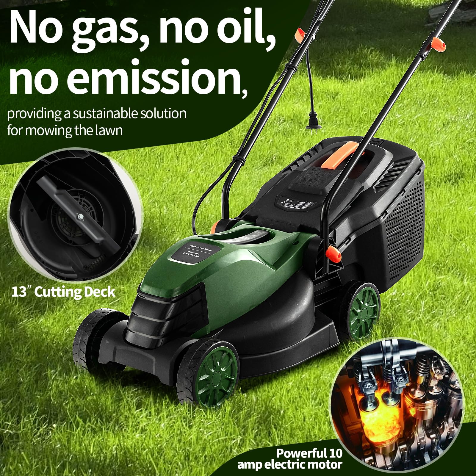 Goplus Electric Lawn Mower, 2-in-1 Versatile Corded Lawn Mower, 10 AMP Motor, 13" Cutting Deck - Image 3