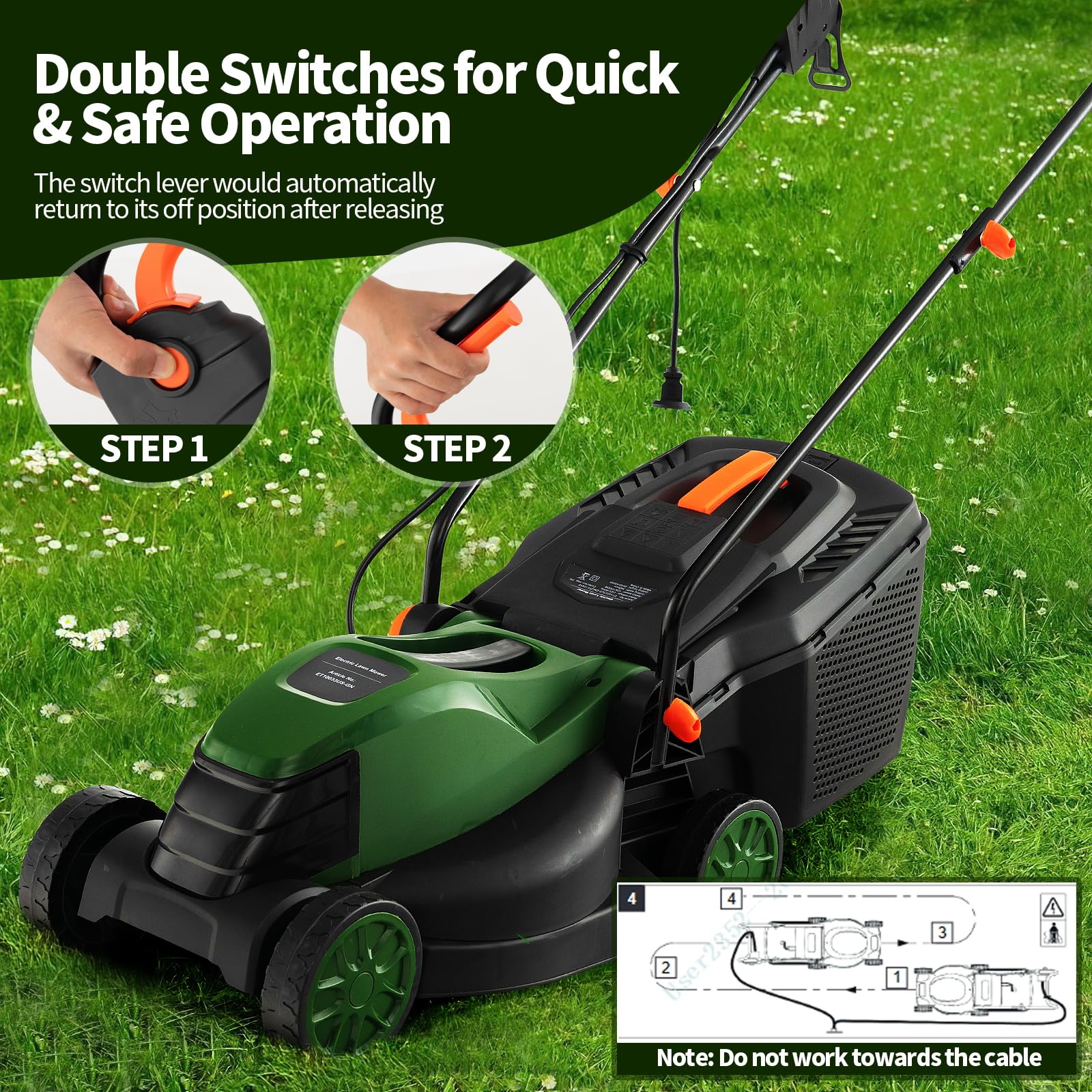 Goplus Electric Lawn Mower, 2-in-1 Versatile Corded Lawn Mower, 10 AMP Motor, 13" Cutting Deck - Image 4