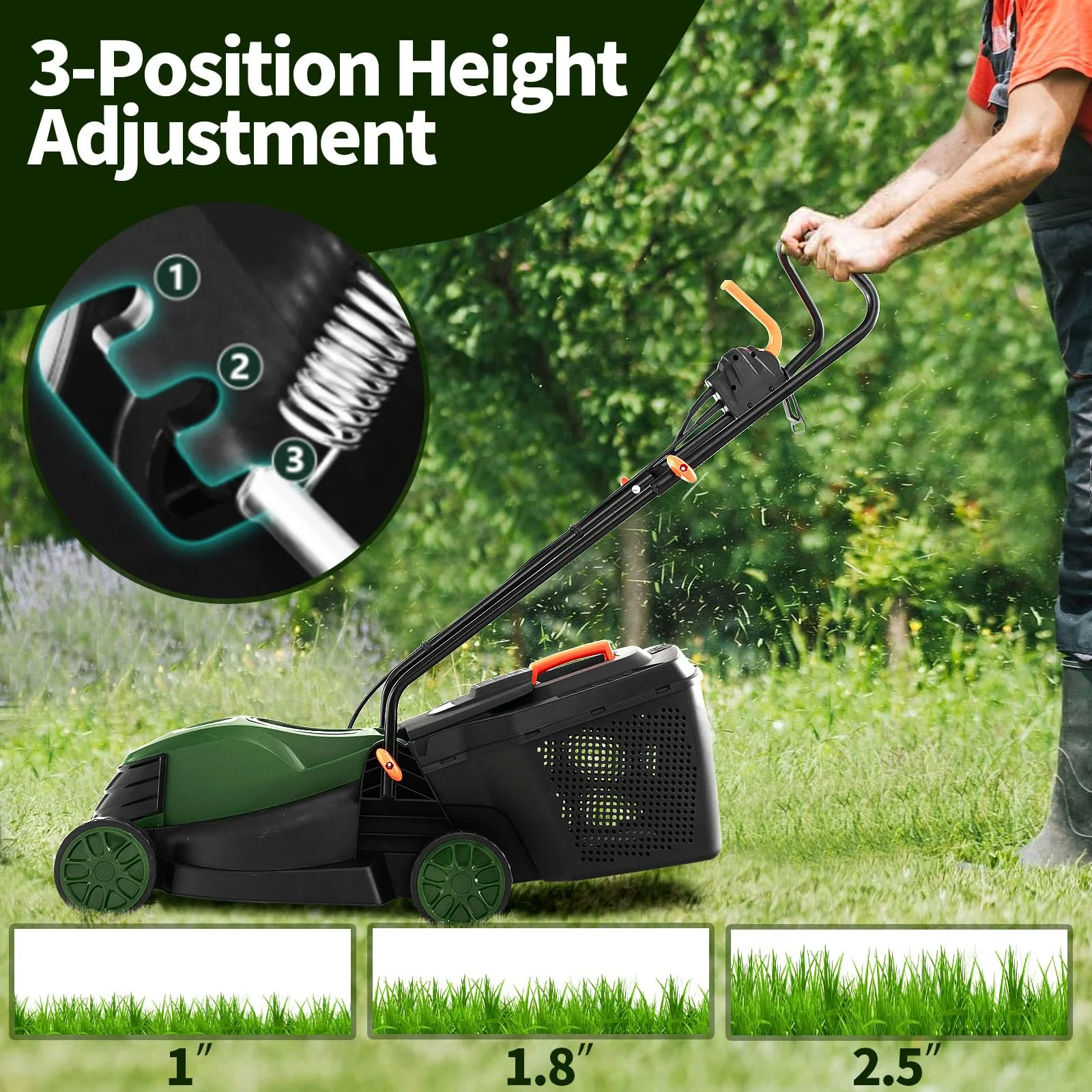 Goplus Electric Lawn Mower, 2-in-1 Versatile Corded Lawn Mower, 10 AMP Motor, 13" Cutting Deck - Image 5