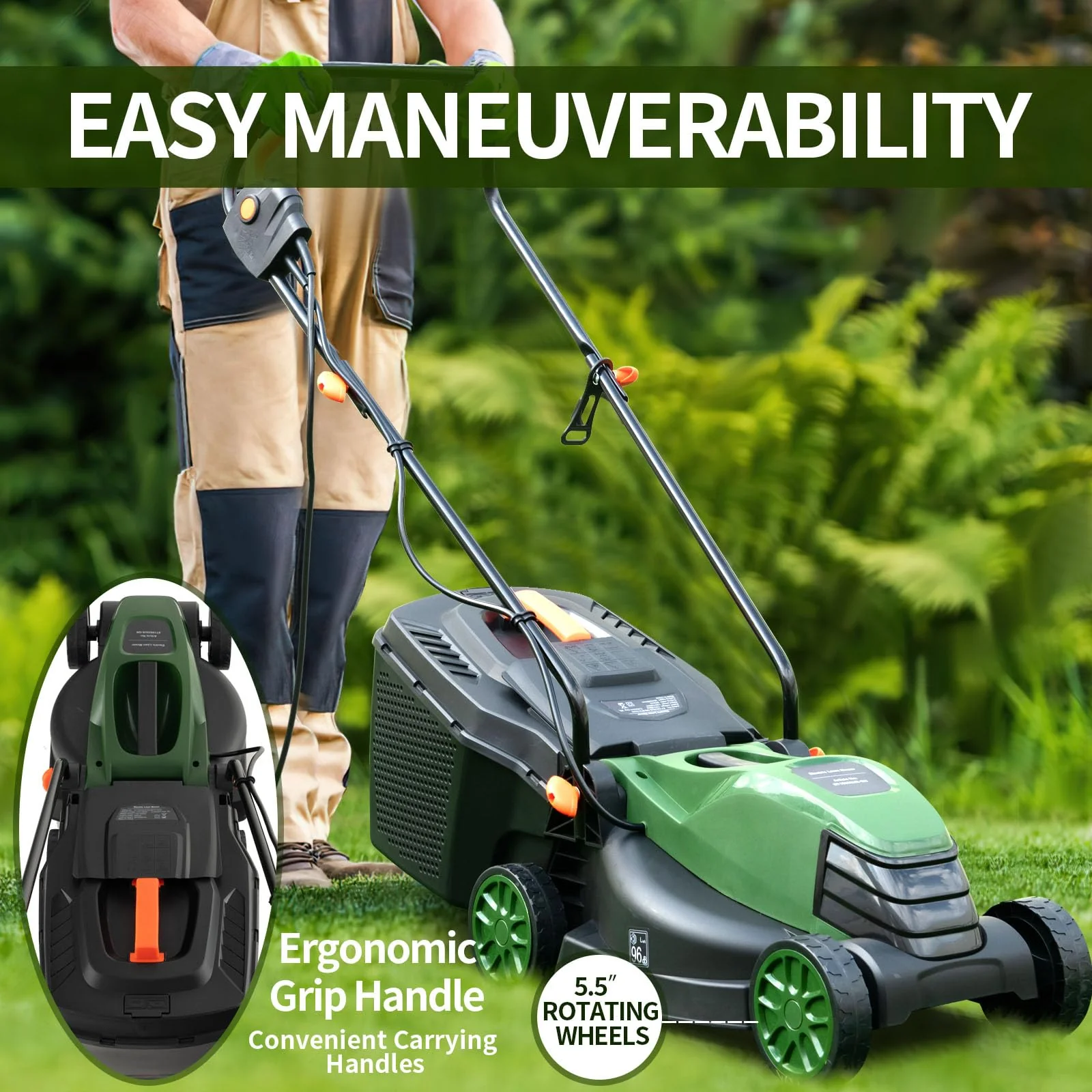 Goplus Electric Lawn Mower, 2-in-1 Versatile Corded Lawn Mower, 10 AMP Motor, 13" Cutting Deck - Image 7