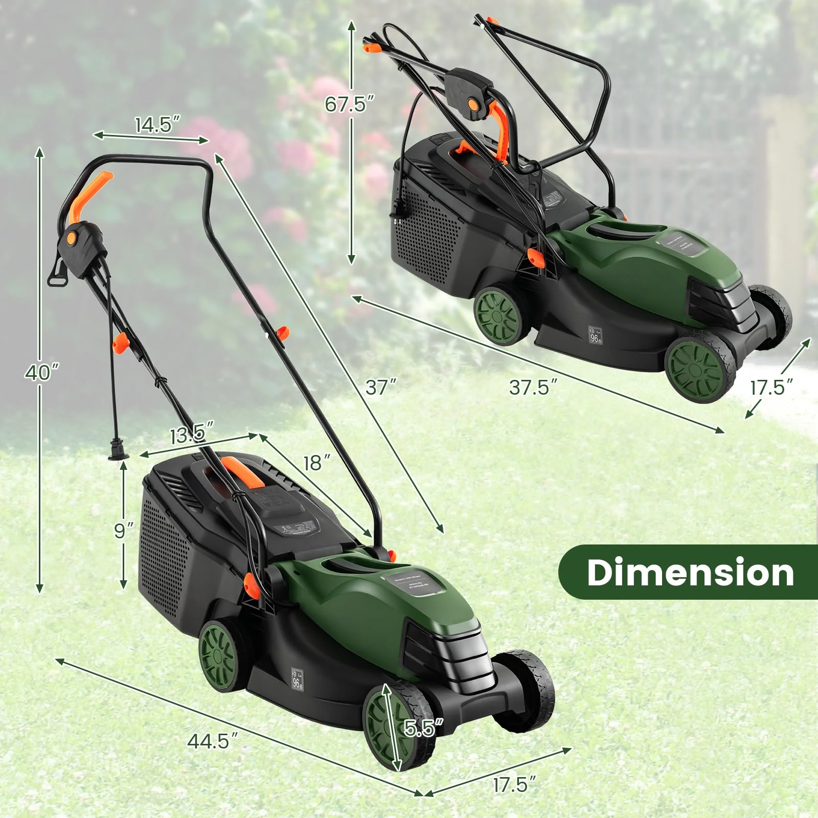 Goplus Electric Lawn Mower, 2-in-1 Versatile Corded Lawn Mower, 10 AMP Motor, 13" Cutting Deck - Image 8