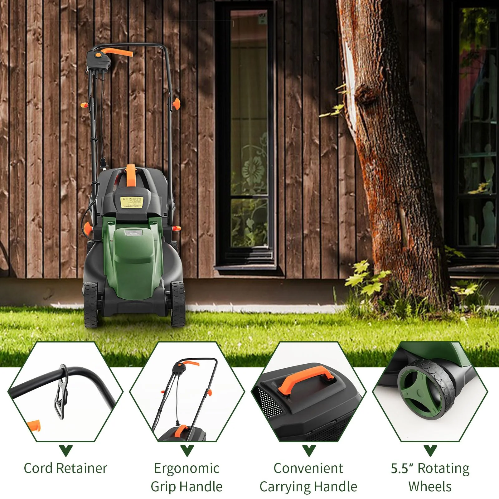 Goplus Electric Lawn Mower, 2-in-1 Versatile Corded Lawn Mower, 12 AMP Motor, 14" Cutting Deck - Image 7