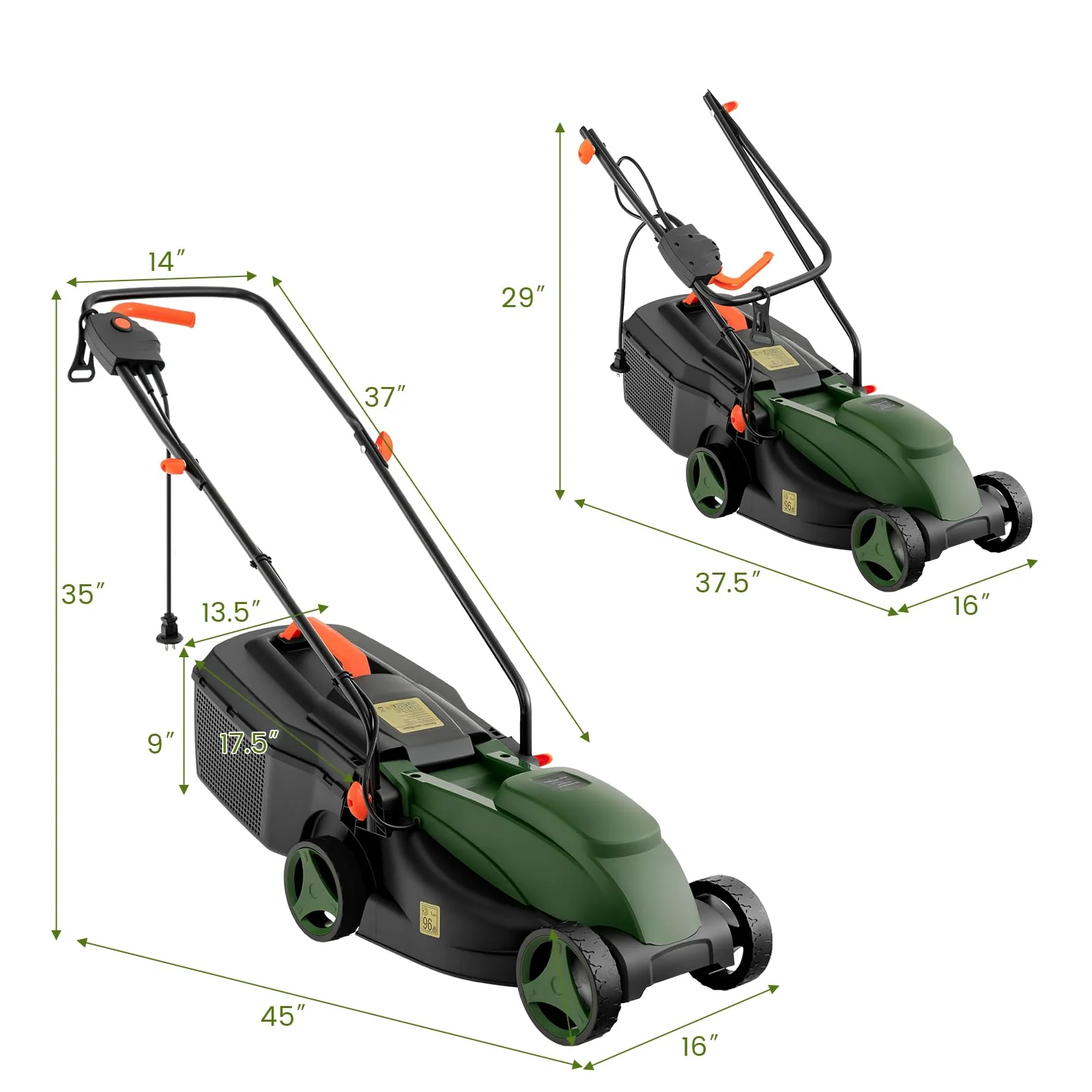 Goplus Electric Lawn Mower, 2-in-1 Versatile Corded Lawn Mower, 12 AMP Motor, 14" Cutting Deck - Image 8