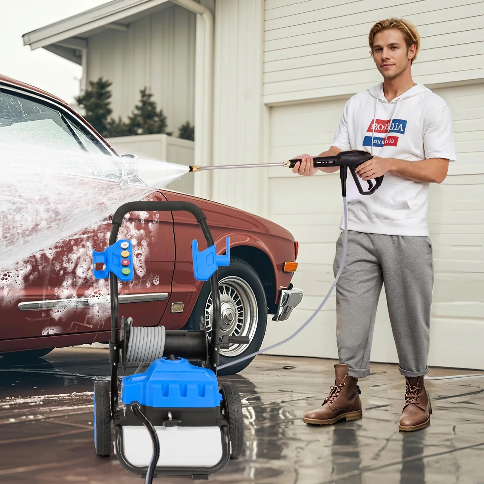 Goplus Electric Pressure Washer, 2300 PSI 1.8 GPM High Pressure Power Washer w/Wheels, 5 Quick Connect Nozzles - Image 2