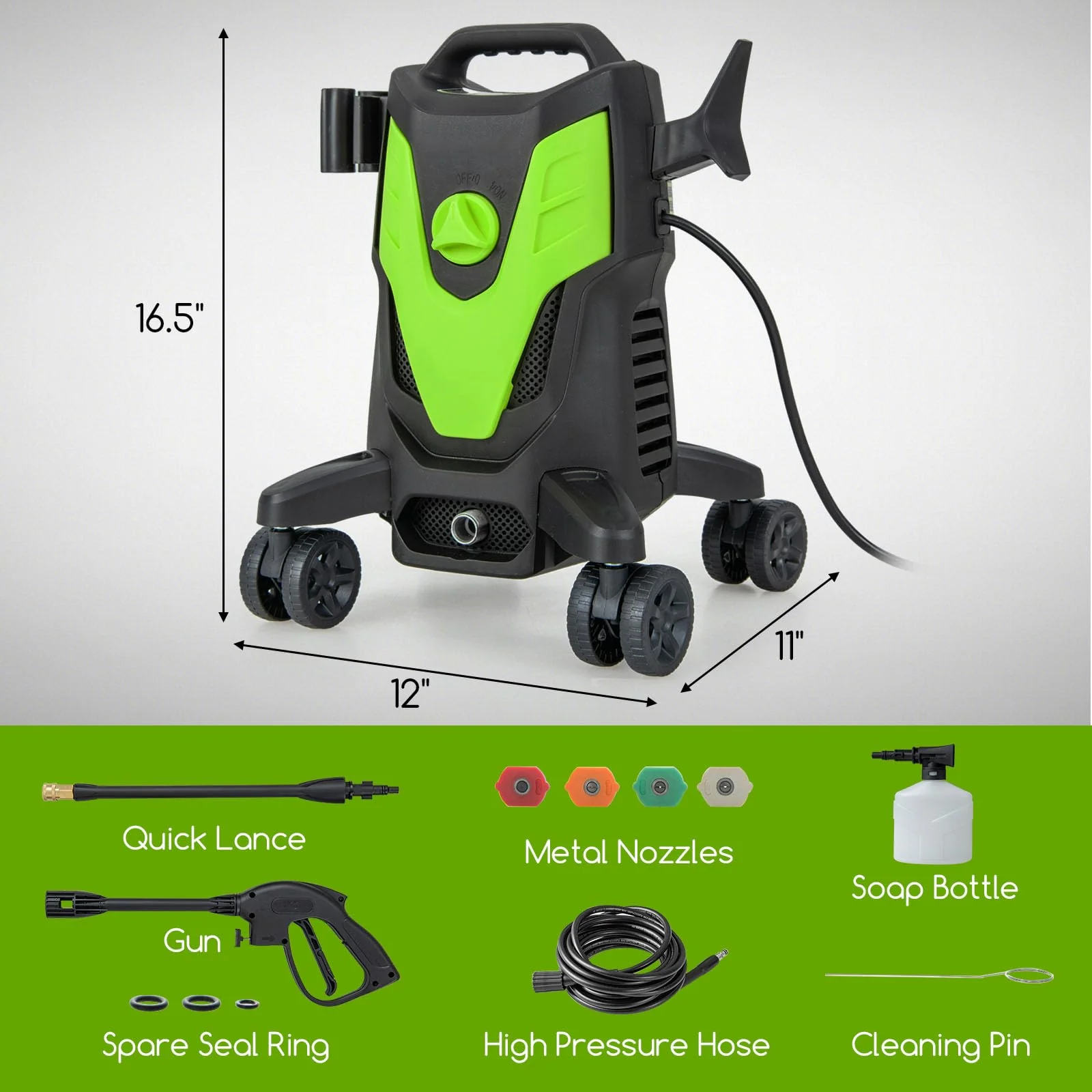 Goplus Electric Pressure Washer, 2400 PSI 1.7 GPM High Pressure Power Washer w/4 Quick Nozzles & Universal Wheels - Image 7