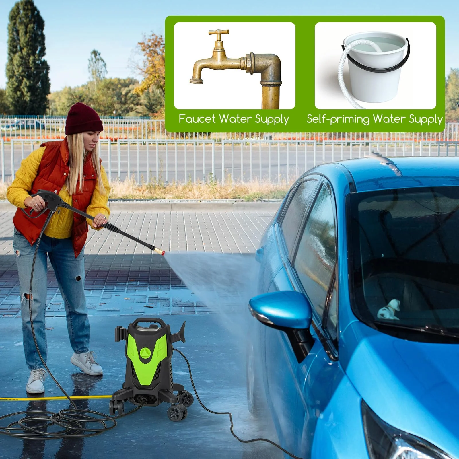 Goplus Electric Pressure Washer, 2400 PSI 1.7 GPM High Pressure Power Washer w/4 Quick Nozzles & Universal Wheels - Image 9