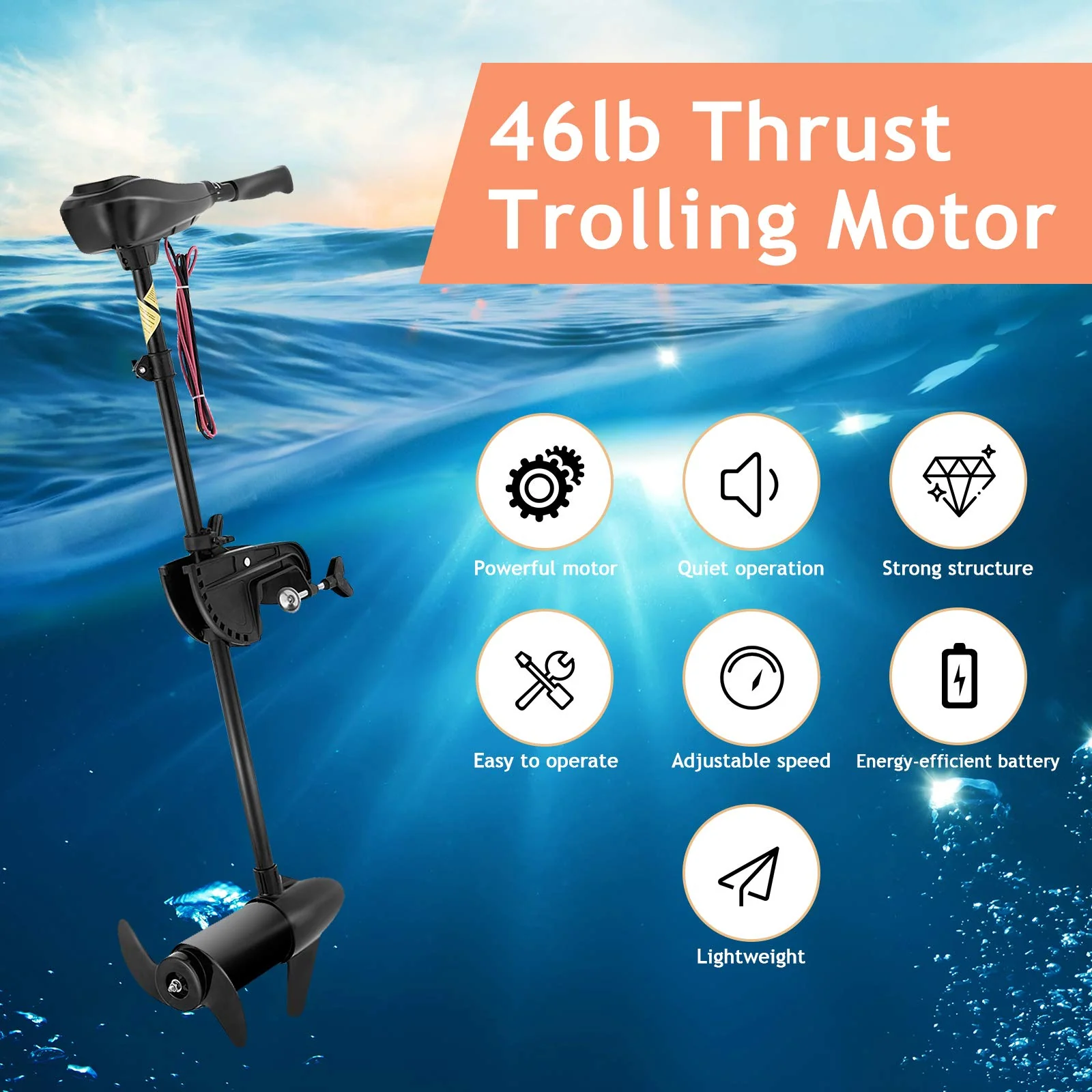 Goplus Electric Trolling Motor 8 Speed, Boat Fishing Motor w/Telescoping Handle - Image 3