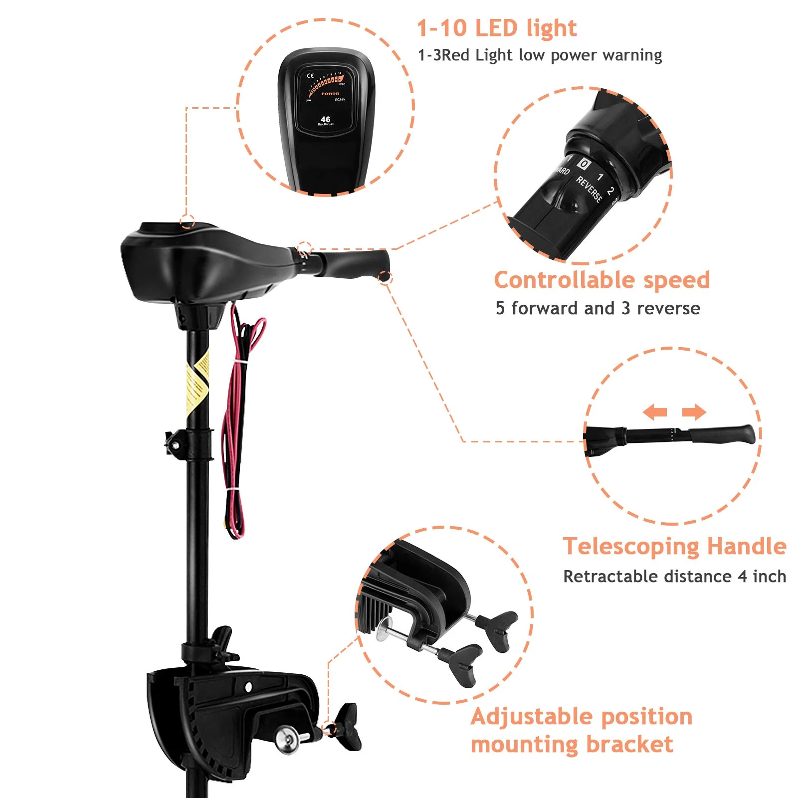 Goplus Electric Trolling Motor 8 Speed, Boat Fishing Motor w/Telescoping Handle - Image 4