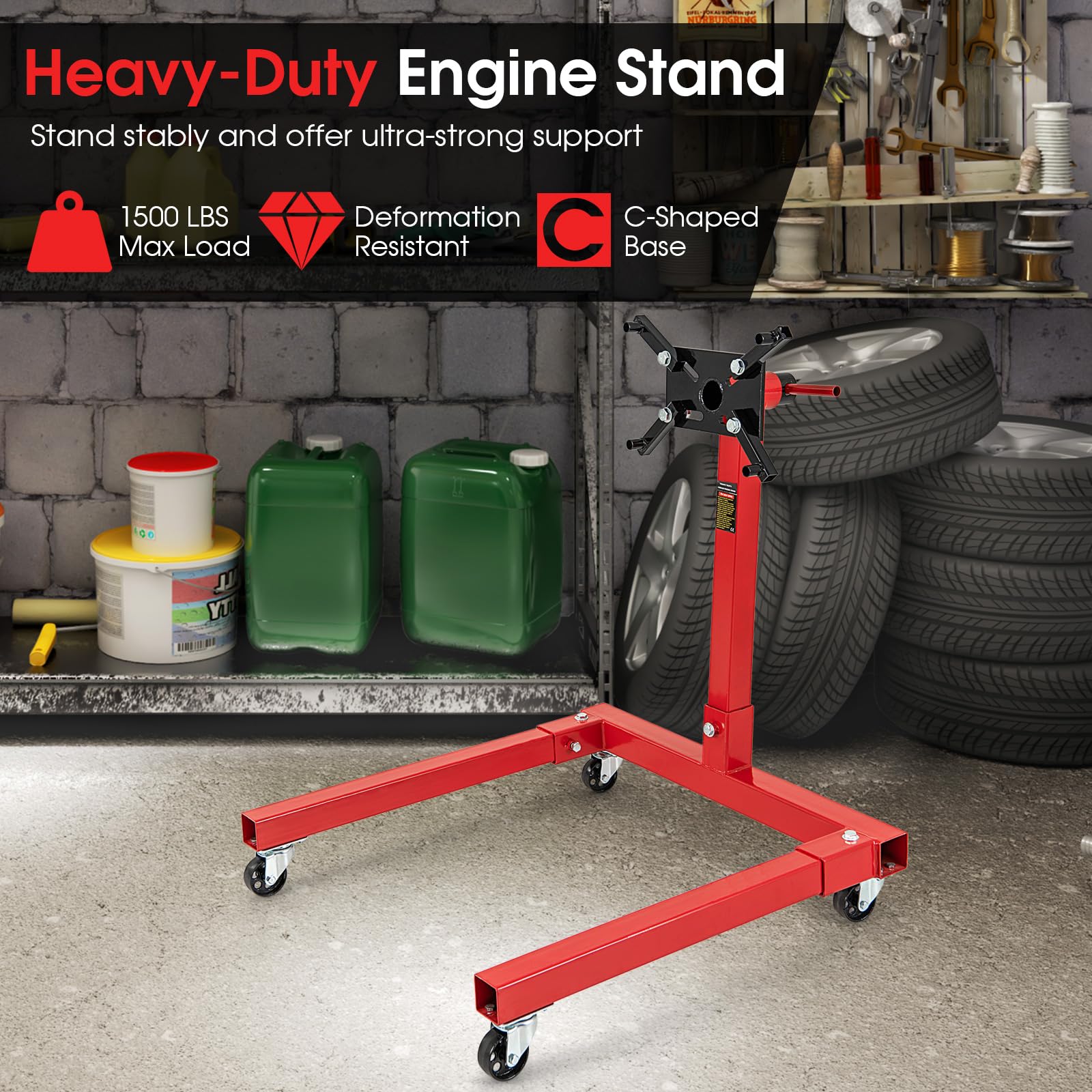 Goplus Engine Stand, 1500 LBS (3/4 Ton) Motor Stand with 4 Wheels - Image 5