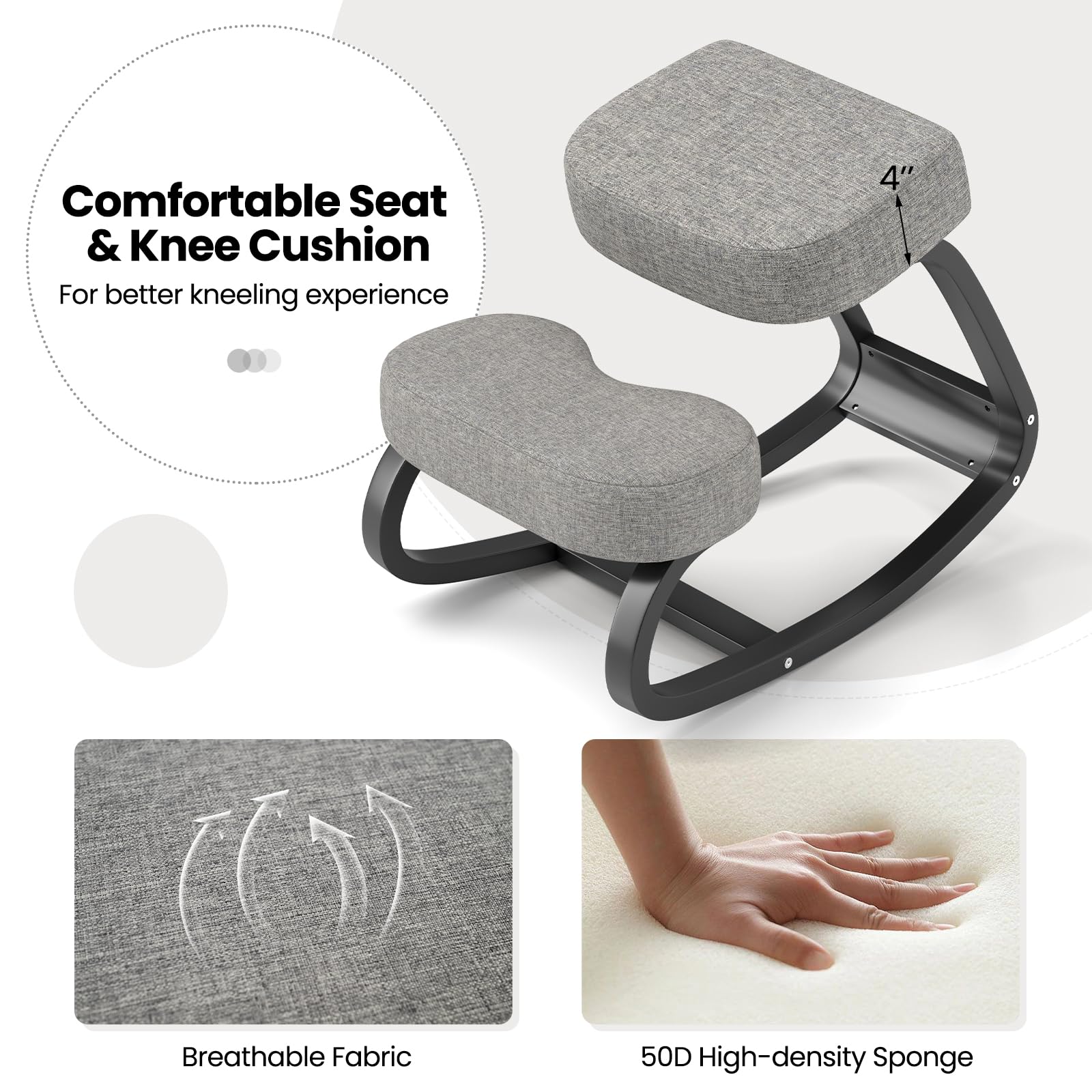 Goplus Ergonomic Kneeling Chair, Rocking Upright Posture Chair with Soft Seat & Knee Pads, Gray and Black - Image 5