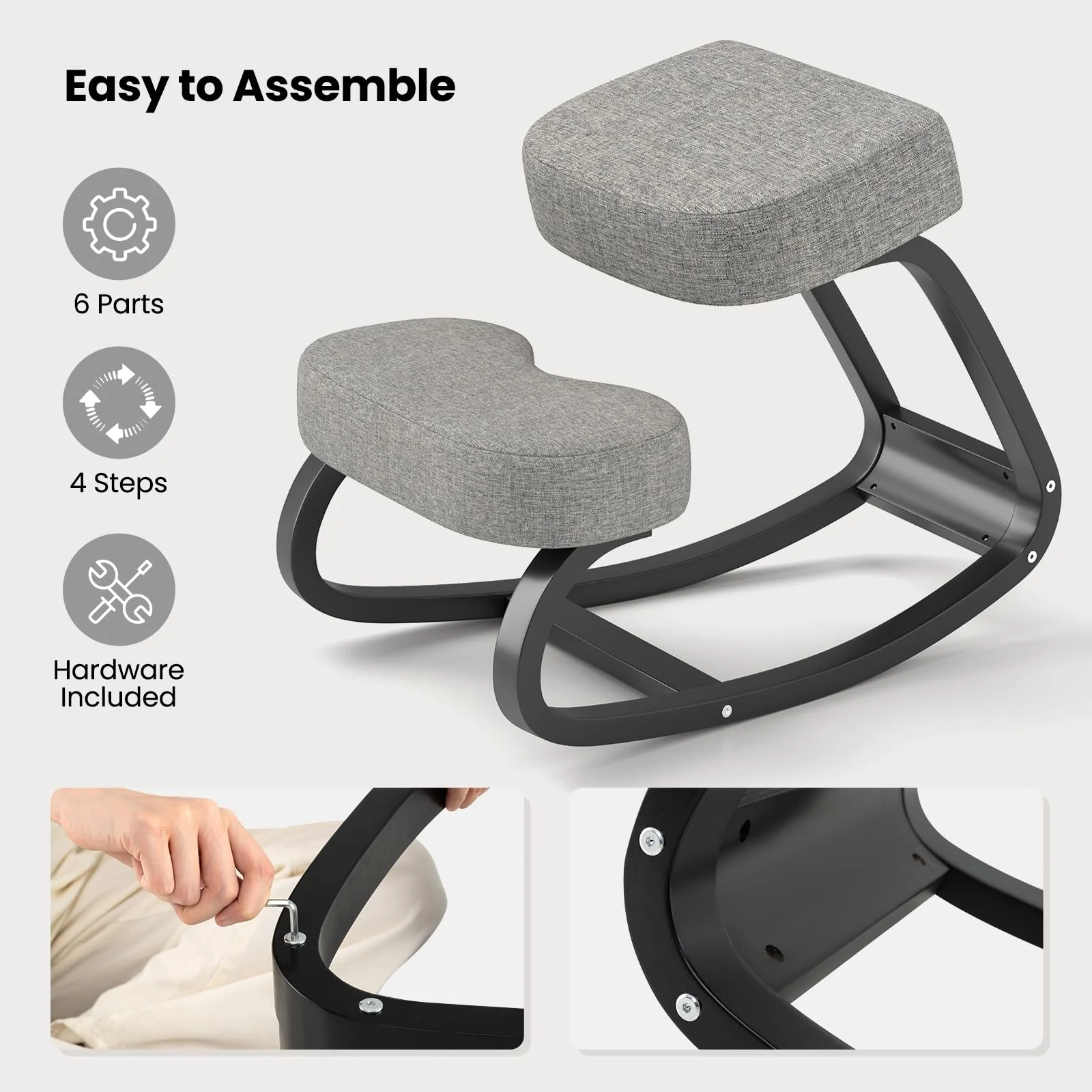 Goplus Ergonomic Kneeling Chair, Rocking Upright Posture Chair with Soft Seat & Knee Pads, Gray and Black - Image 7