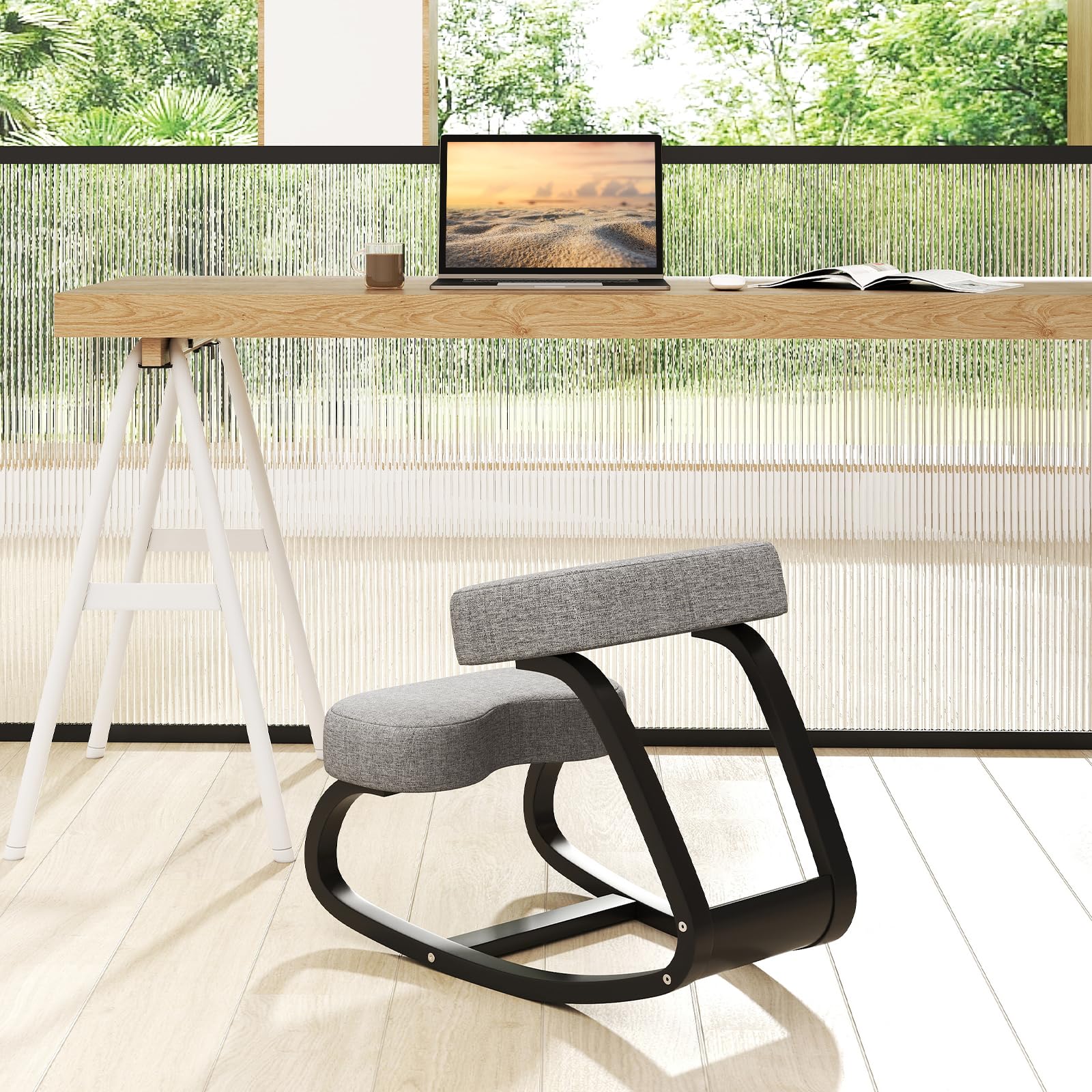 Goplus Ergonomic Kneeling Chair, Rocking Upright Posture Chair with Soft Seat & Knee Pads, Gray and Black - Image 8