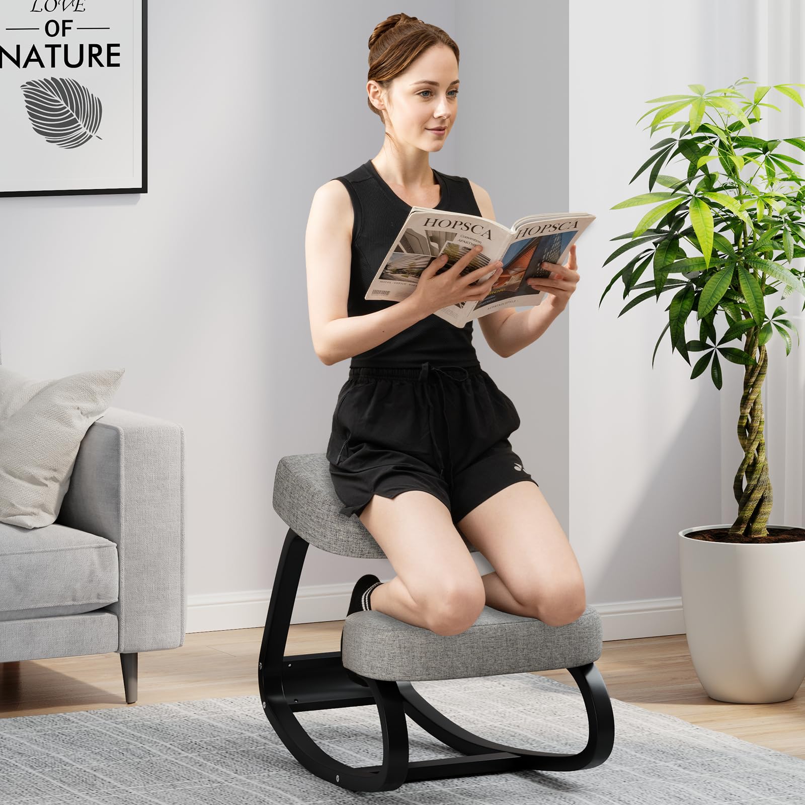 Goplus Ergonomic Kneeling Chair, Rocking Upright Posture Chair with Soft Seat & Knee Pads, Gray and Black - Image 9