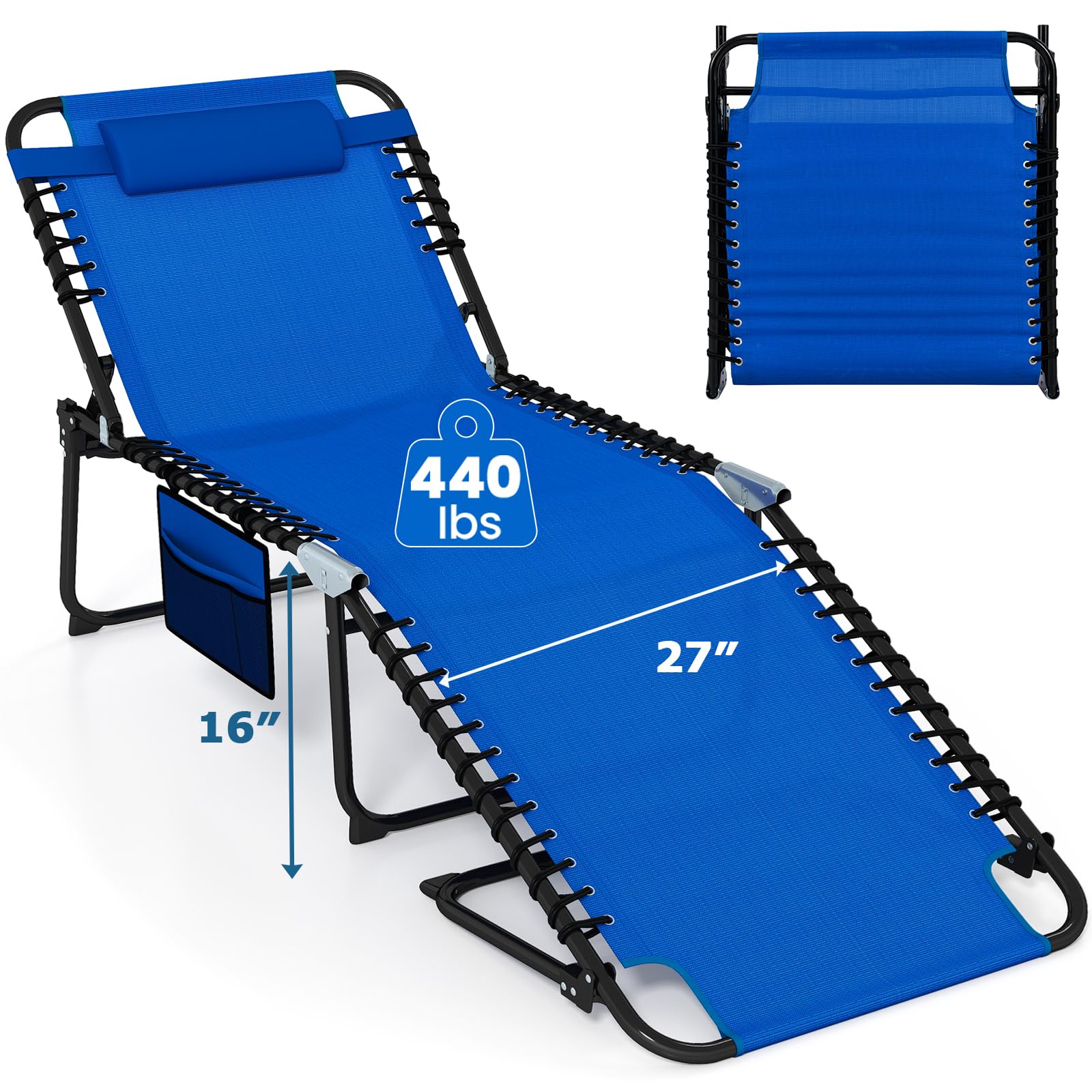 Goplus Extra Large Lounge Chair Outdoor Folding 5-Position Tanning Chair - Image 4