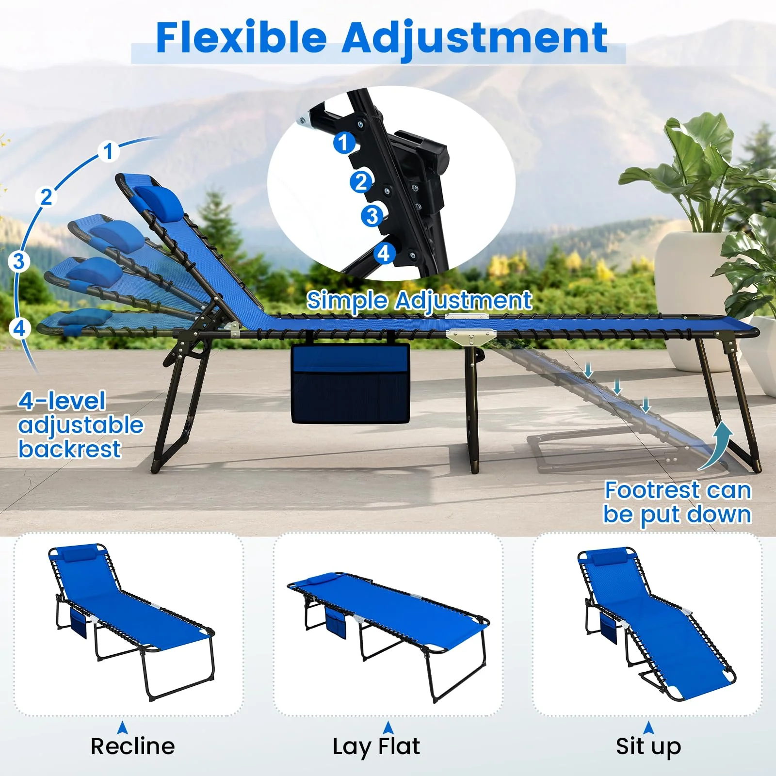 Goplus Extra Large Lounge Chair Outdoor Folding 5-Position Tanning Chair - Image 5