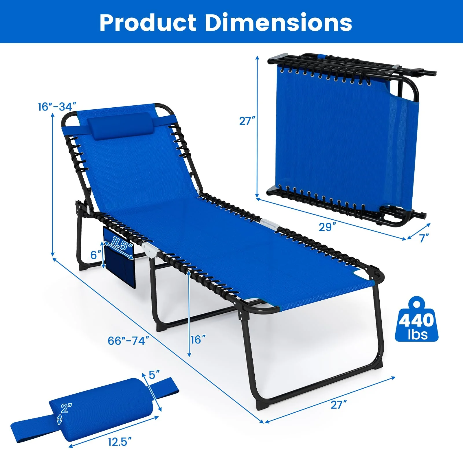 Goplus Extra Large Lounge Chair Outdoor Folding 5-Position Tanning Chair - Image 8