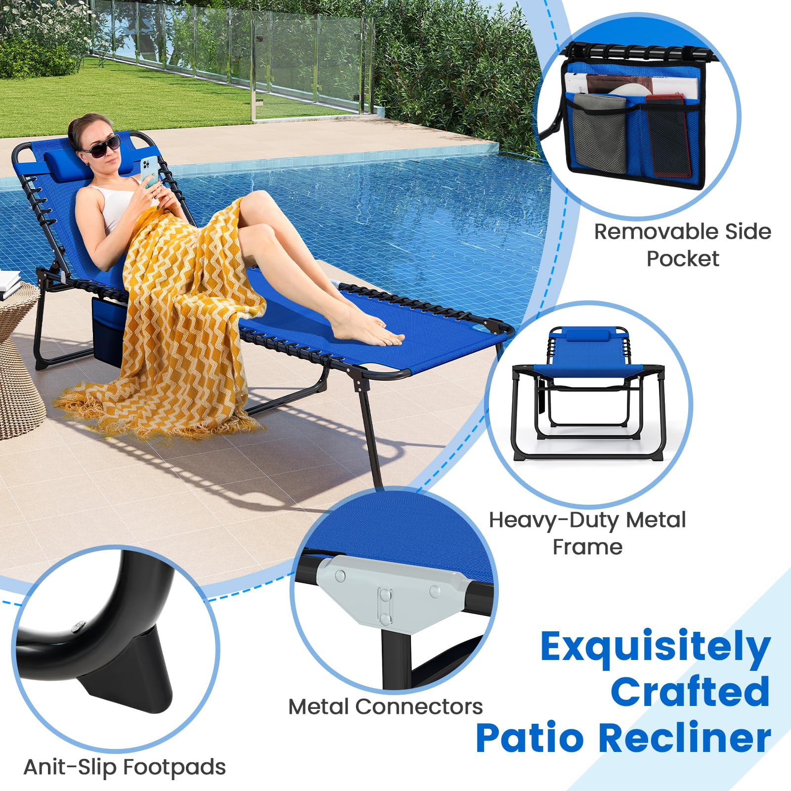 Goplus Extra Large Lounge Chair Outdoor Folding 5-Position Tanning Chair - Image 9
