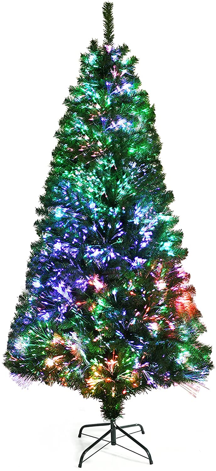 Goplus Fiber Optic Artificial Christmas Tree, Pre-lit Premium Spruce Tree with Solid Metal Stand - Image 10