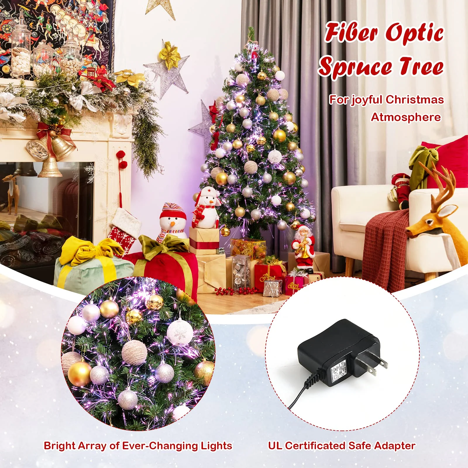 Goplus Fiber Optic Artificial Christmas Tree, Pre-lit Premium Spruce Tree with Solid Metal Stand - Image 5