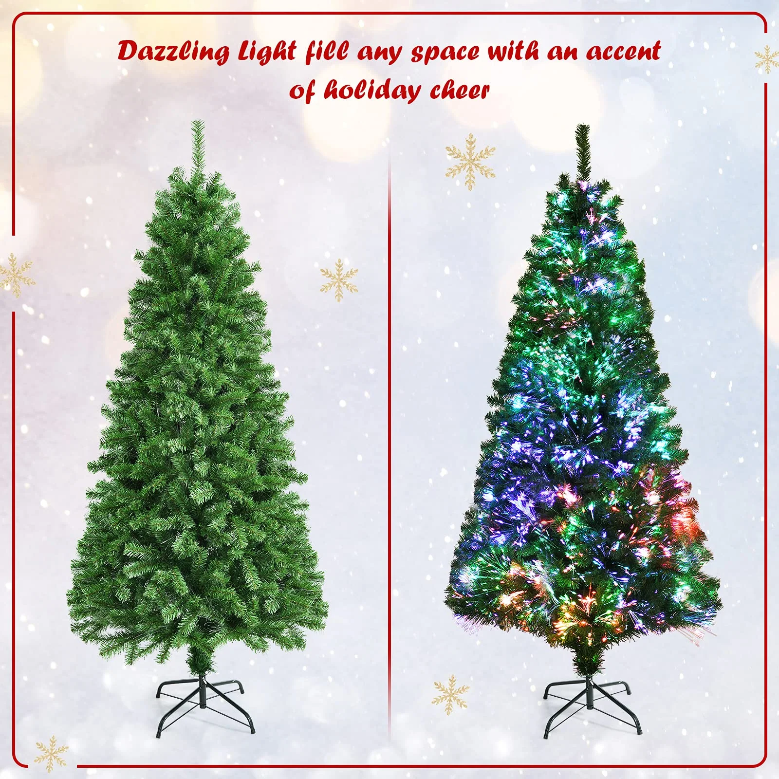 Goplus Fiber Optic Artificial Christmas Tree, Pre-lit Premium Spruce Tree with Solid Metal Stand - Image 6