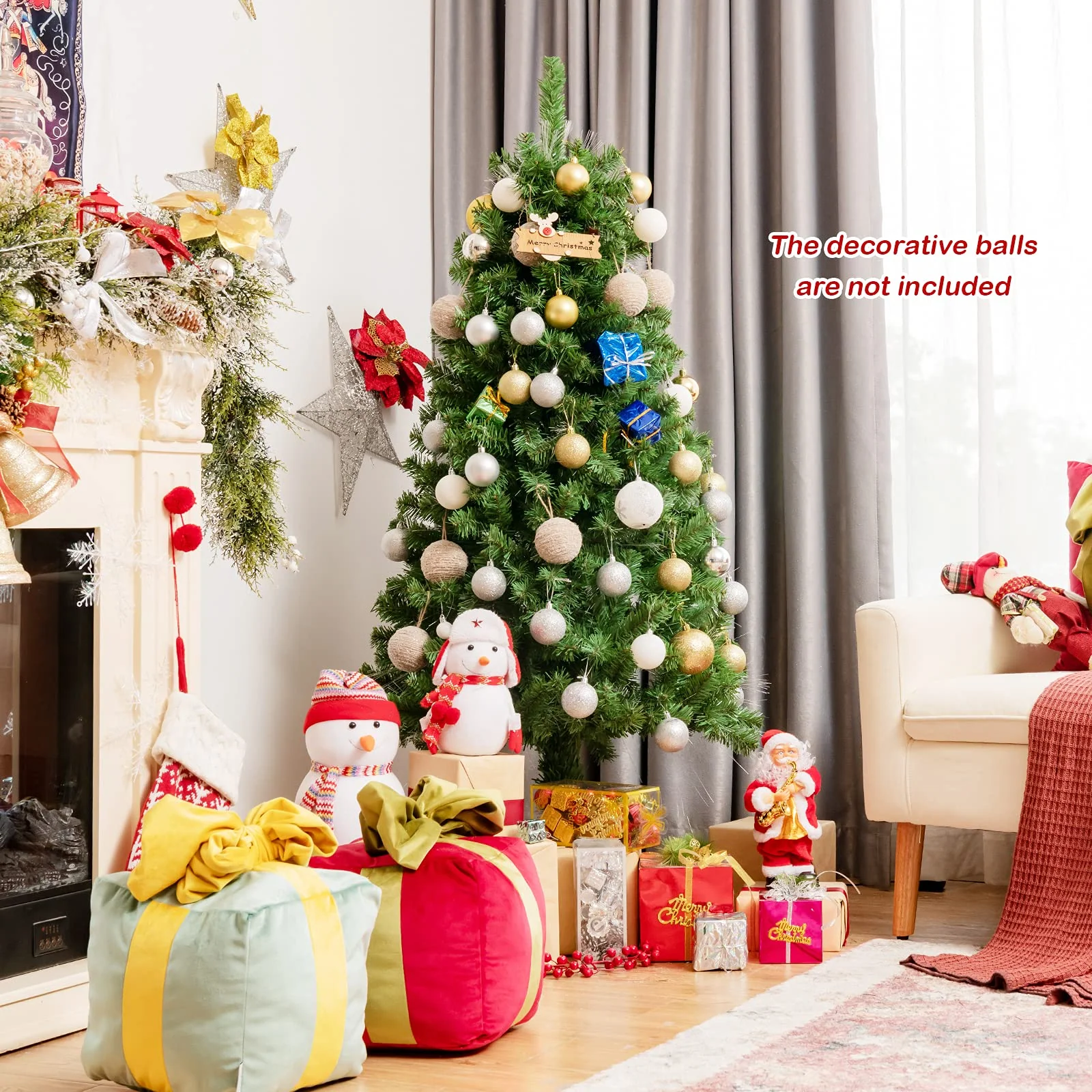 Goplus Fiber Optic Artificial Christmas Tree, Pre-lit Premium Spruce Tree with Solid Metal Stand - Image 7
