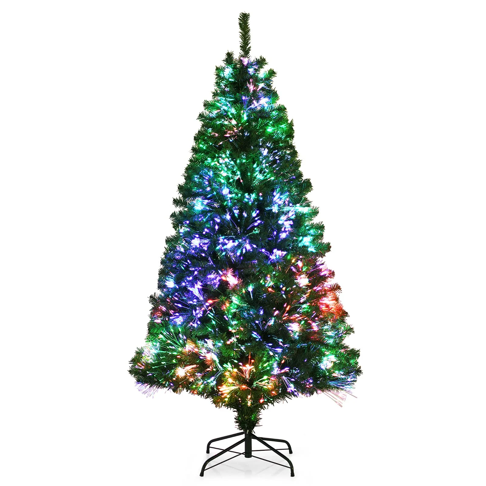 Goplus Fiber Optic Artificial Christmas Tree, Pre-lit Premium Spruce Tree with Solid Metal Stand - Image 9