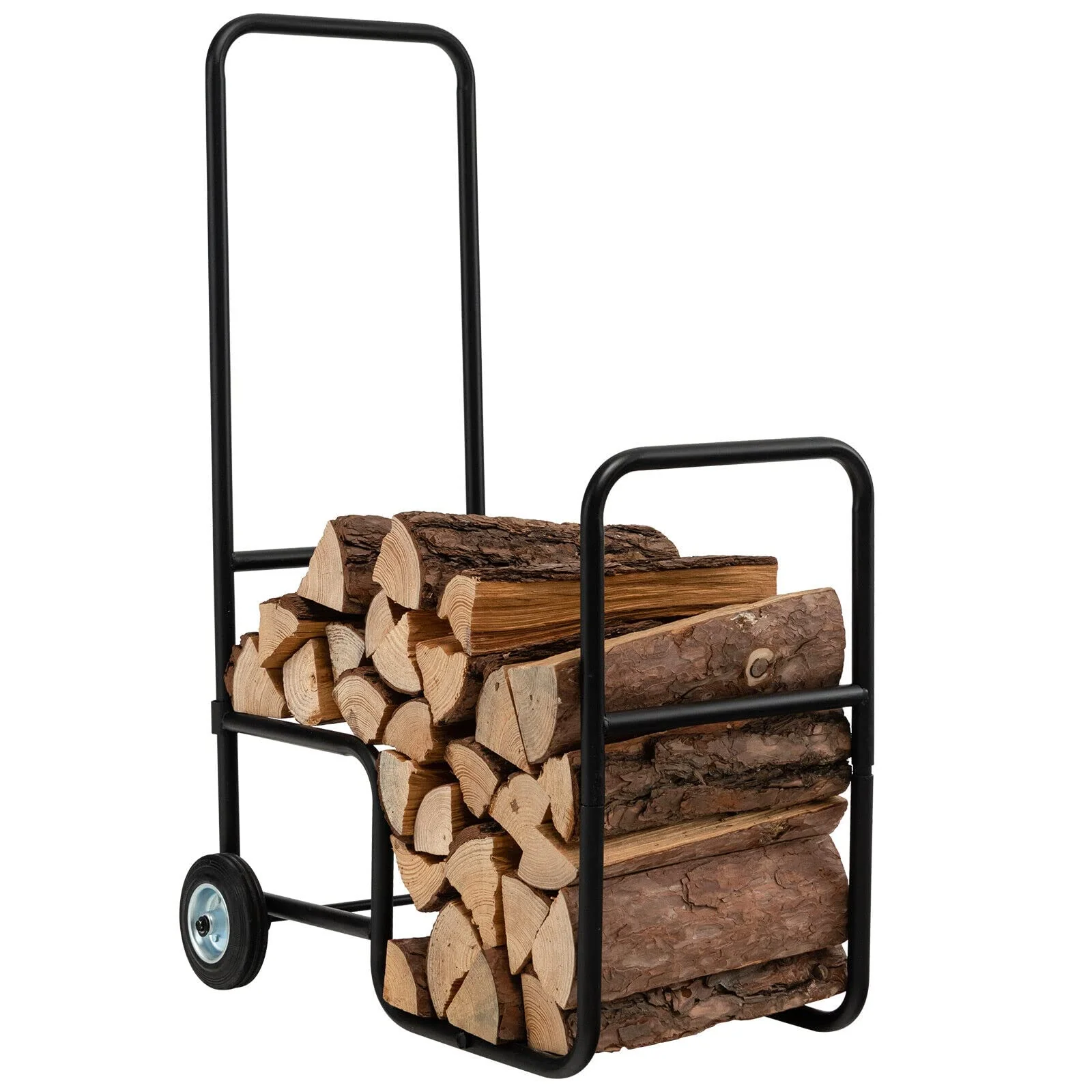 Goplus Firewood Log Cart Carrier, Indoor and Outdoor Wood Rack Storage Mover with Anti-Slip and Wear-Resistant Wheels
