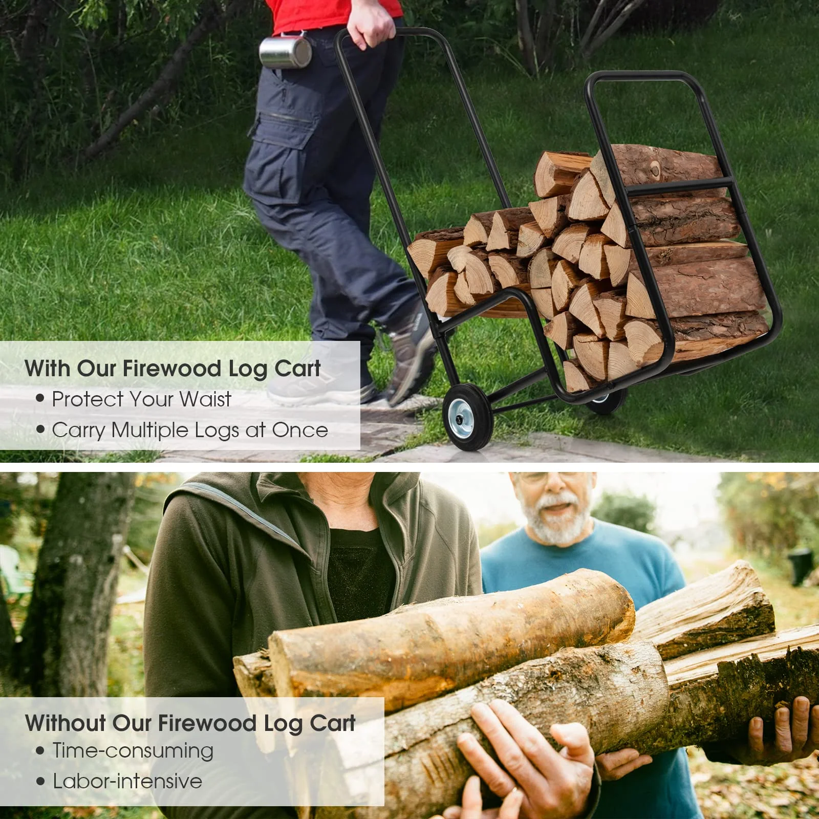 Goplus Firewood Log Cart Carrier, Indoor and Outdoor Wood Rack Storage Mover with Anti-Slip and Wear-Resistant Wheels - Image 4