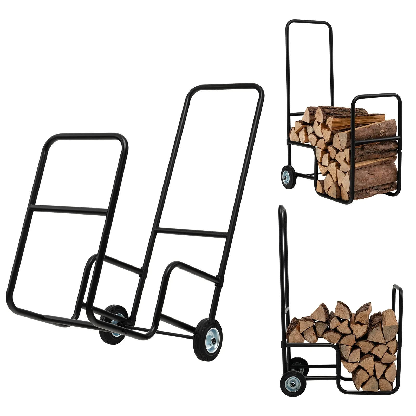 Goplus Firewood Log Cart Carrier, Indoor and Outdoor Wood Rack Storage Mover with Anti-Slip and Wear-Resistant Wheels - Image 9